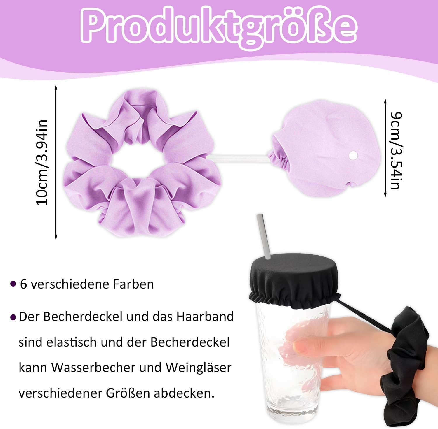 Glamifyr Pack of 6 Cap Scrunchie Hair Band Drink Cover, KO Drop Protection Bracelet, Drink Protection Lid, Drink Covers, Anti-Spike with Straw Hole, Reusable anti Spike Drink Covers image number 4