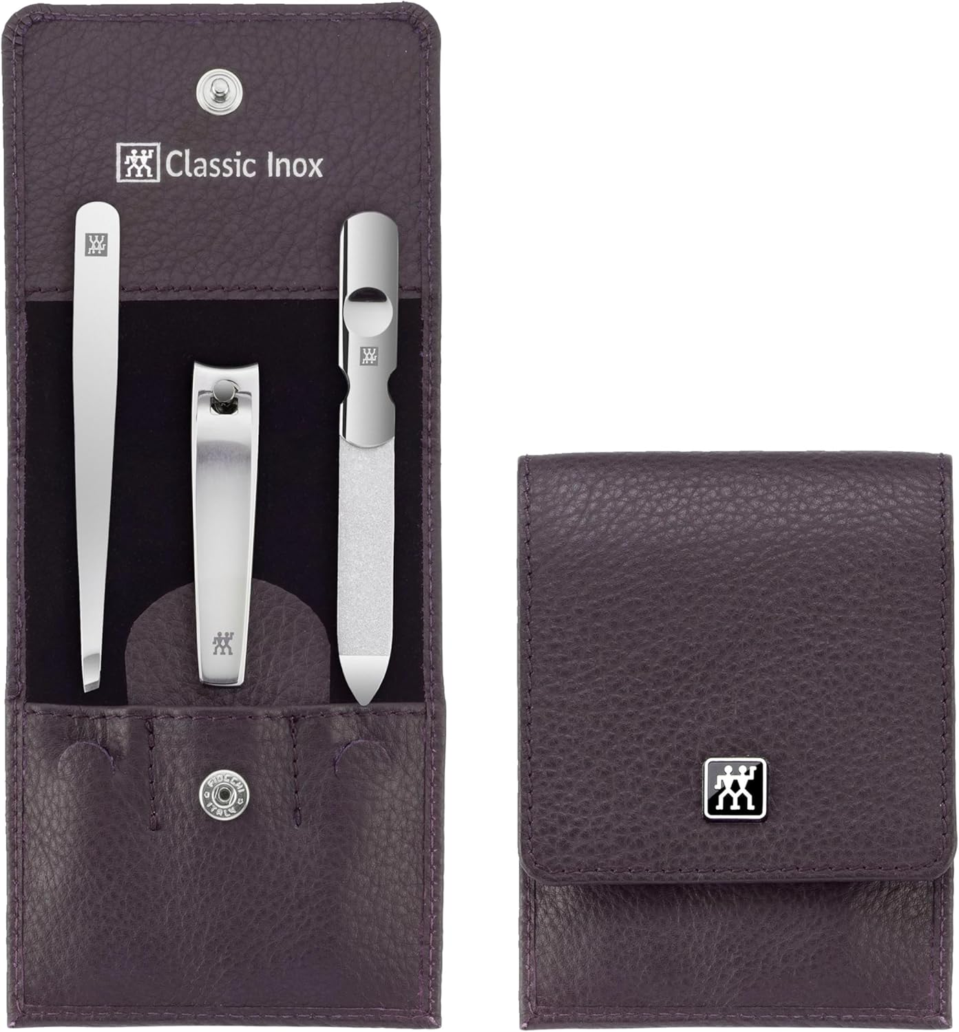 ZWILLING 3 Piece Red Cowhide Leather Nail Care Pedicure Set with Press Stud + Nail Clippers