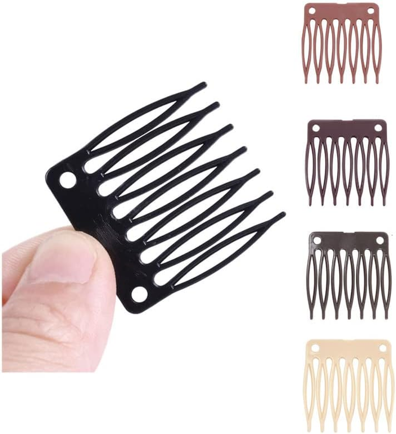 50Pcs/Lot Hair Wig Plastic Combs and Clips for Wig Cap Wig Combs for Making Wig(Brown)