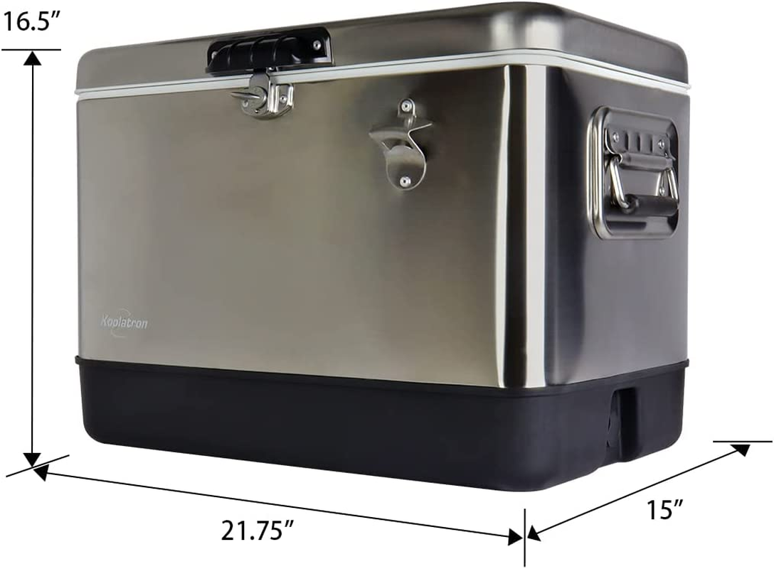 Koolatronstainless Steel Ice Chest Beverage Cooler with Bottle Opener, 51 L (54 Qt), 85 Can Capacity Portable Cooler, Silver and Black, for Camping, Beach, RV, Bbqs, Tailgating, Fishing image number 6