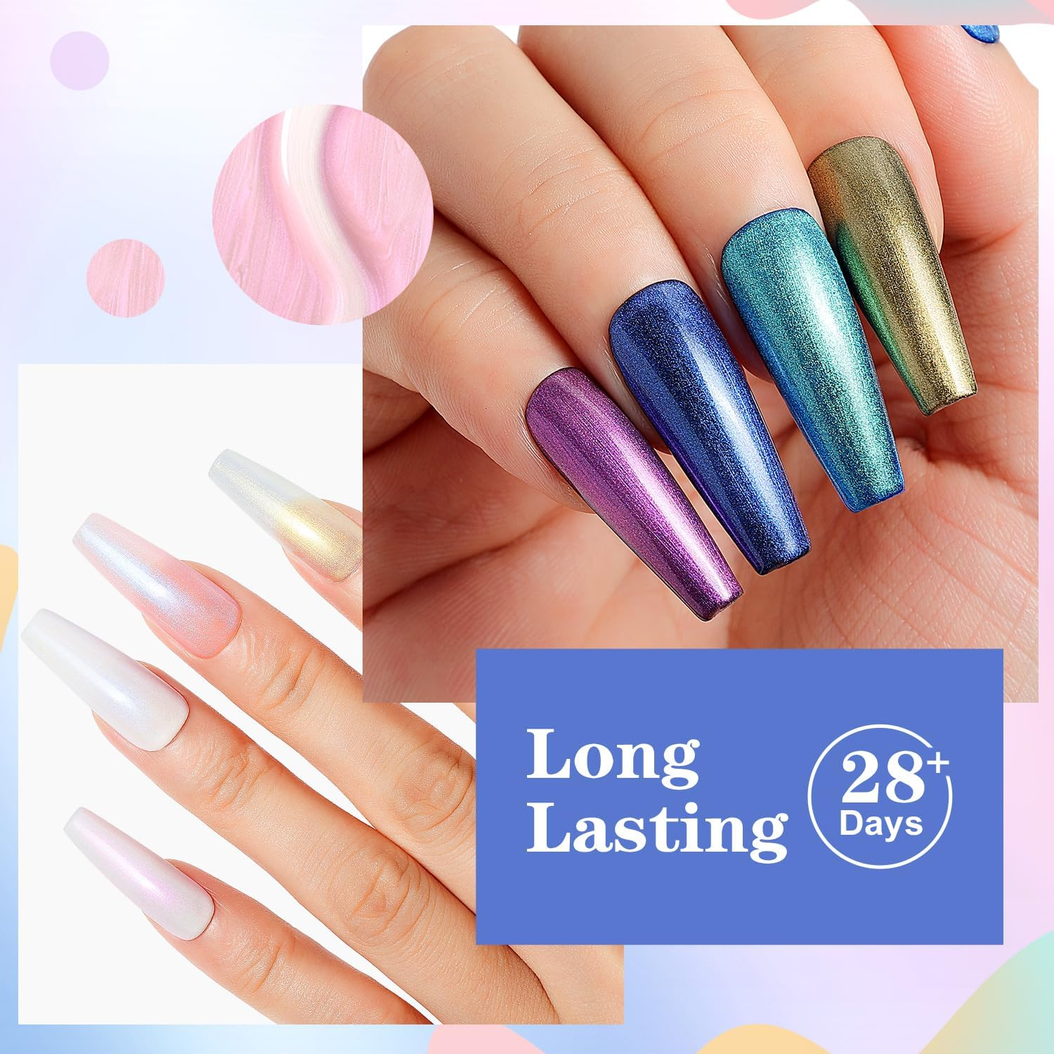 AIMEILI Hema Free Gel Nail Polish Pearl Top Coat 6 Color Set, Cruelty Free, Vegan, 2 in 1 Pearlescent Glitter Glossy Shiny No Wipe Gel Top Coat image number 6