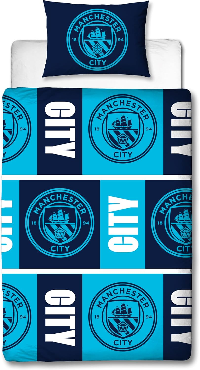 Manchester City FC Official Single Duvet Cover Set | Flashy Design | Blue Reversible 2 Sided Football Bedding Cover Official Merchandise Including Matching Pillow Cases | Polycotton image number 4