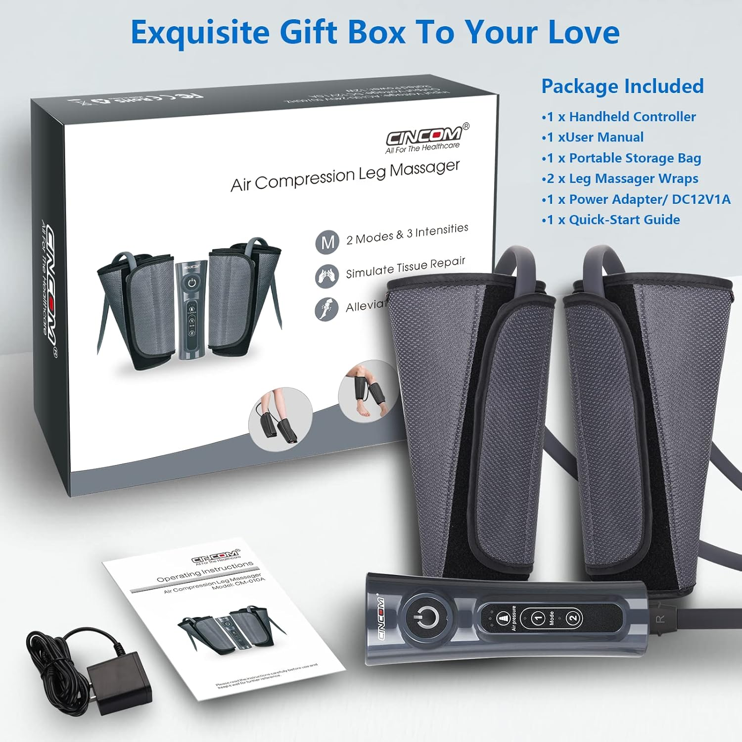 CINCOM Leg Massager for Circulation Air Compression Calf Wraps for Foot Calf & Arm Relaxation and Helpful for RLS and Edema and Muscles Relaxation image number 5