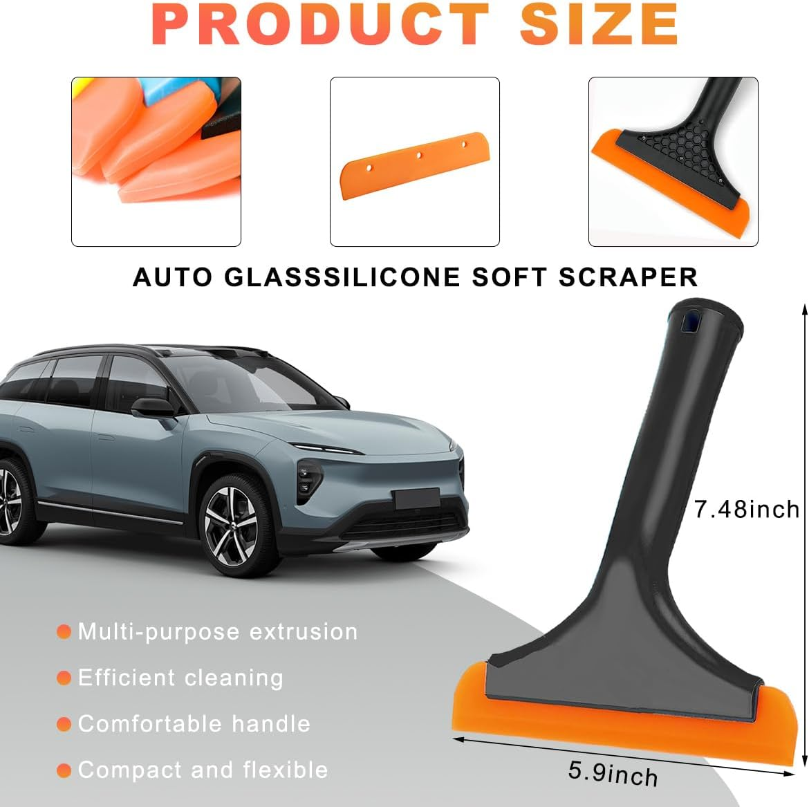 Small Silicone Window Squeegee, 5.9 Inch Car Windshield Water Blade Squeegee with Non-Slip Handle, All-Purpose Cleaning Squeegee for Car Windshield, Window, Mirror (Black) image number 6