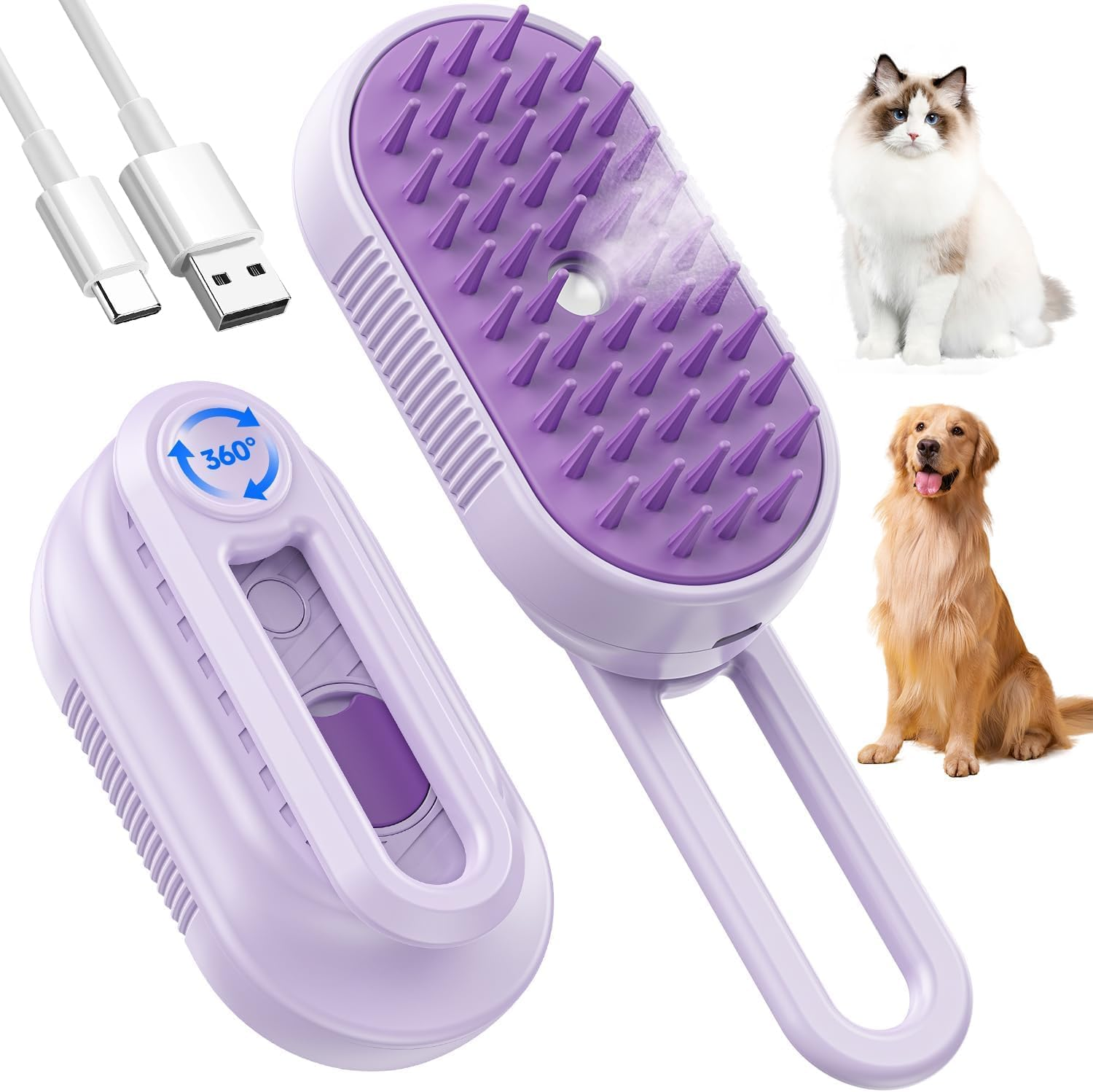 TONOS Cat Brush with Steam, 5-In-1 Steam Brush, Cat Brush, Dogs and Rabbits, Rechargeable Pet Steam Brush with Water Tank, Massage, Care and Hair Removal for Cat, Dog
