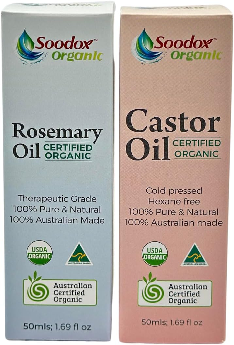 Soodox Certified Organic Castor & Rosemary Oil | 50Ml Glass Amber Bottles | Cold Pressed, Hexane Free image number 3