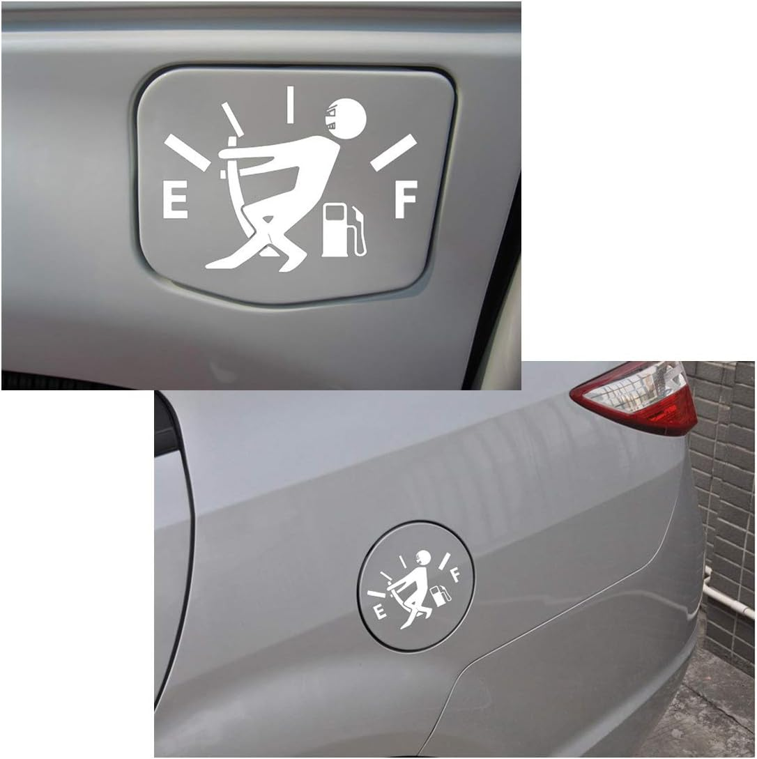 2Pcs White Funny Fuel Tank Stickers Reflective Fuel Lid Decal Hilarious Decal for Most Vehicle Car Truck Gas Cap Door, Easy Install on Individua image number 2