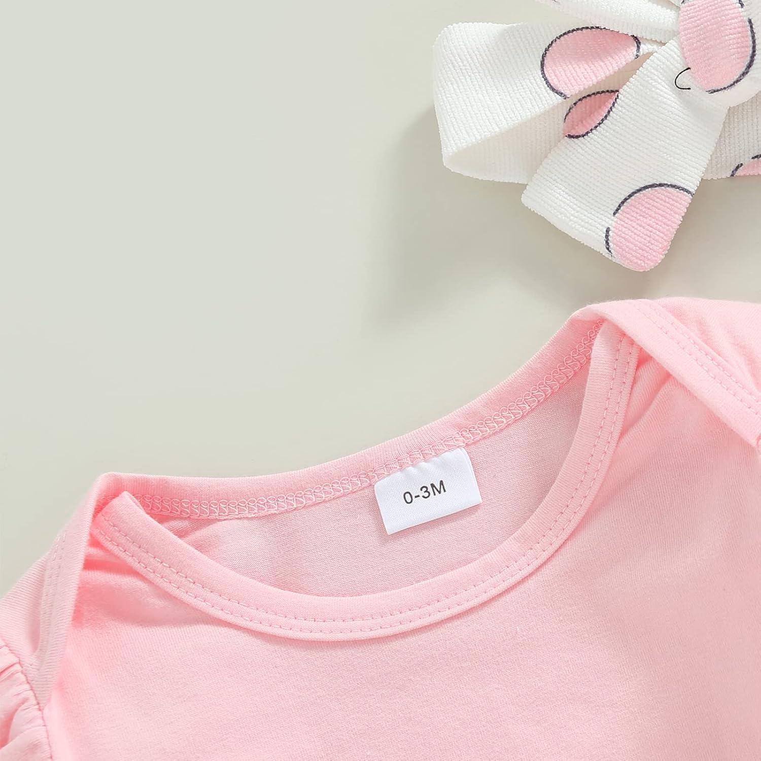 Newborn Baby Girl Pink Bunny Outfit Long Sleeve Romper Rabbit Suspender Skirt Overall Dress Headband My 1St Easter Outfit image number 3