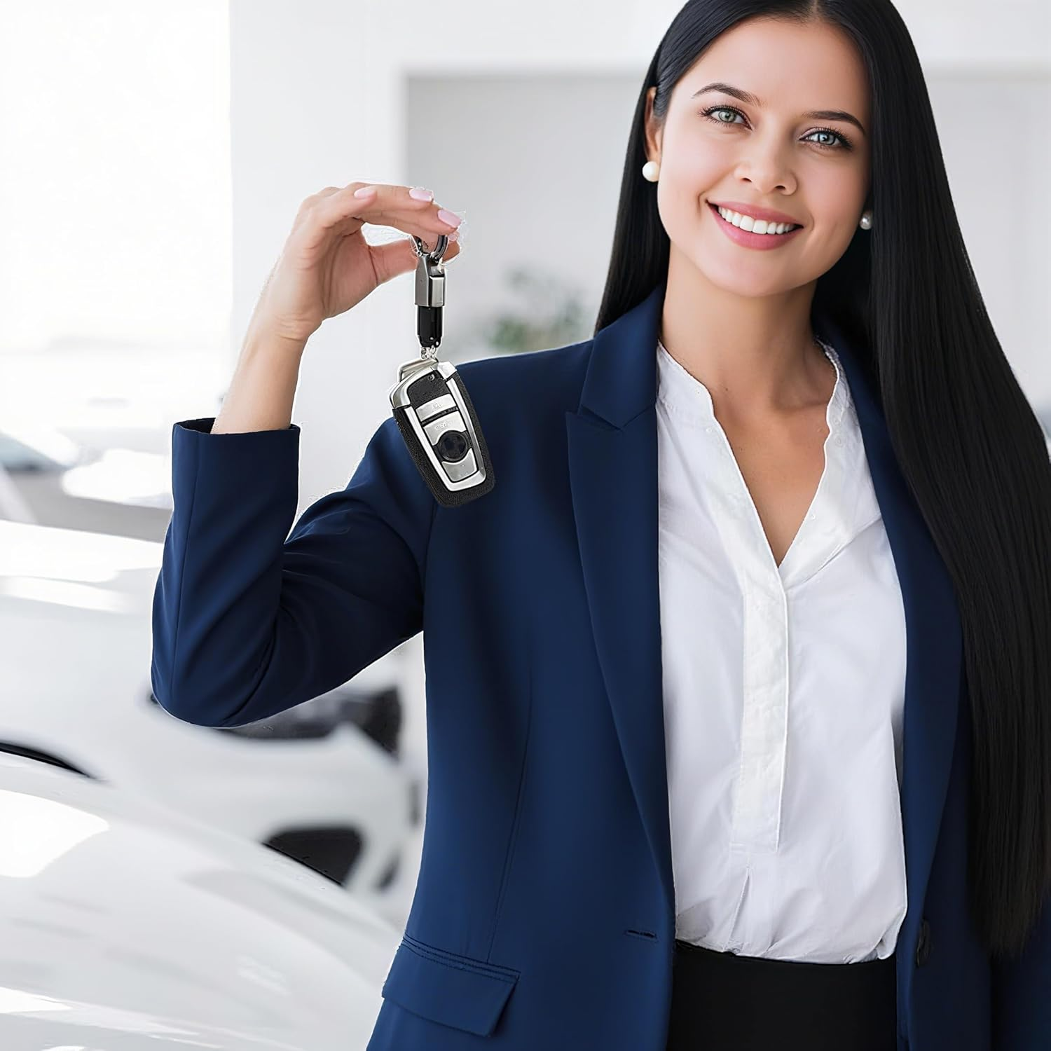 Leather Car Key Chain Clip with Zinc Alloy Buckle and Keyrings - Multifunctional Key Fob Holder for Men and Women. image number 1