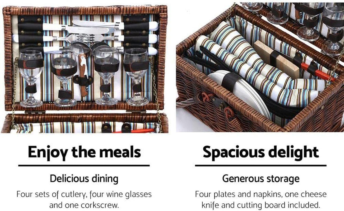 Alfresco Outdoor Insulated Liquor 4 Person Folding Deluxe Picnic Basket Set image number 2