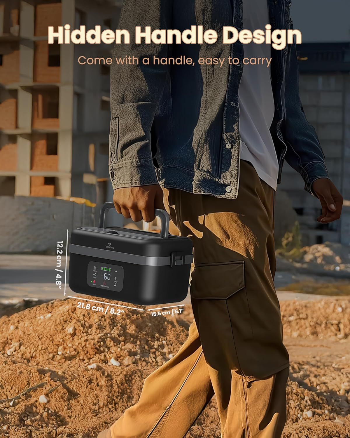 Velony Cordless Electric Lunch Box 16000Mah, Rechargeable Portable Food Warmer with Timer, 1L Stainless Steel Container & Insulated Bag - Perfect for Work, Tradies, Car, and Outdoor image number 1