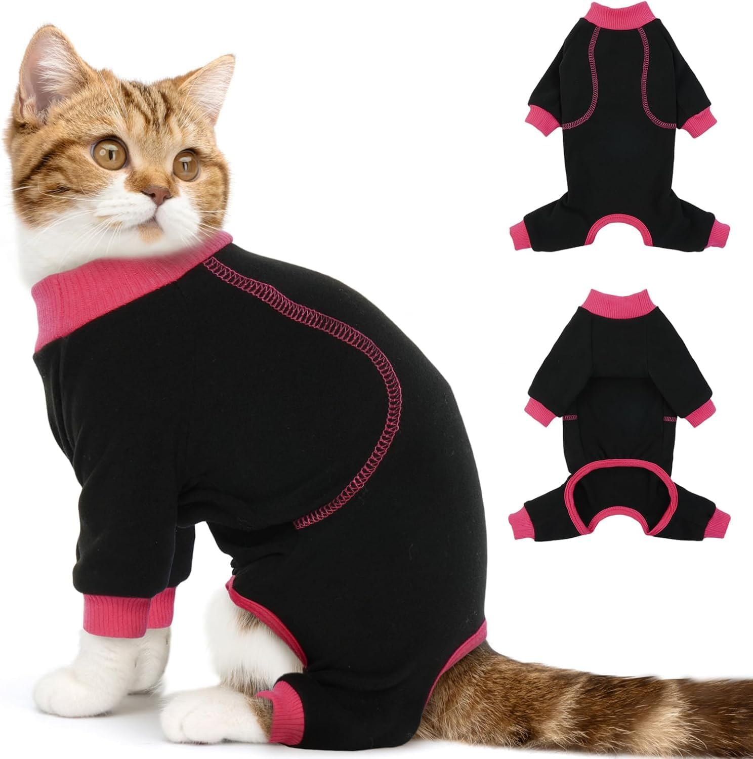 DENTRUN Cat Surgery Recovery Suit Cat Post Surgery Suit Cat Clothes for Cats Only Kitten Clothes Cat Onesie Cat Outfit E-Collar Alternative Cat Jumpers Lost Hair Removable Breathable image number 5