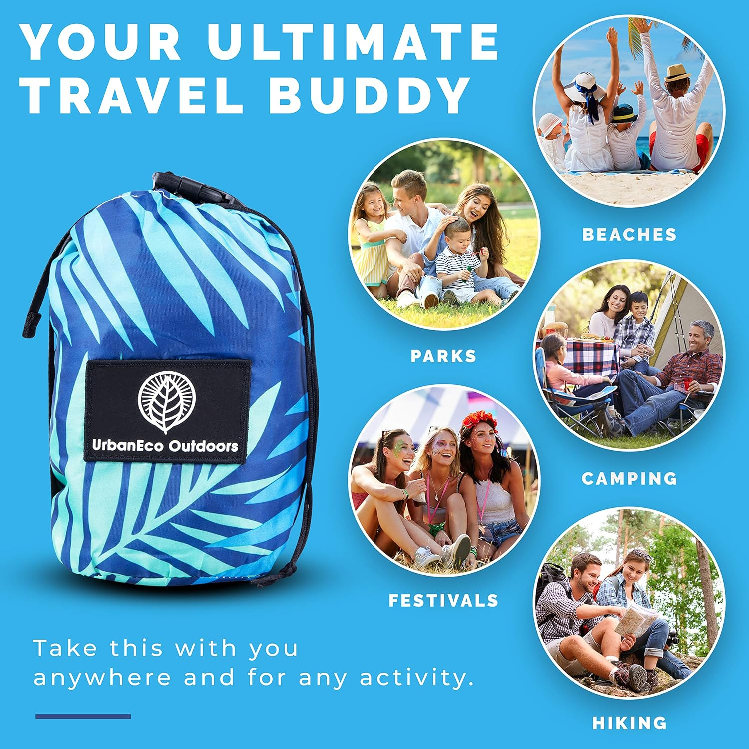 Beach Blanket Sand Free - Oversized 107" X 77" - Waterproof Sandproof - Double Anchored Picnic Blankets, Extra Large Beach Mat, 6 Stakes in Accessories Pouch, Picnic Mat&hellip; image number 1