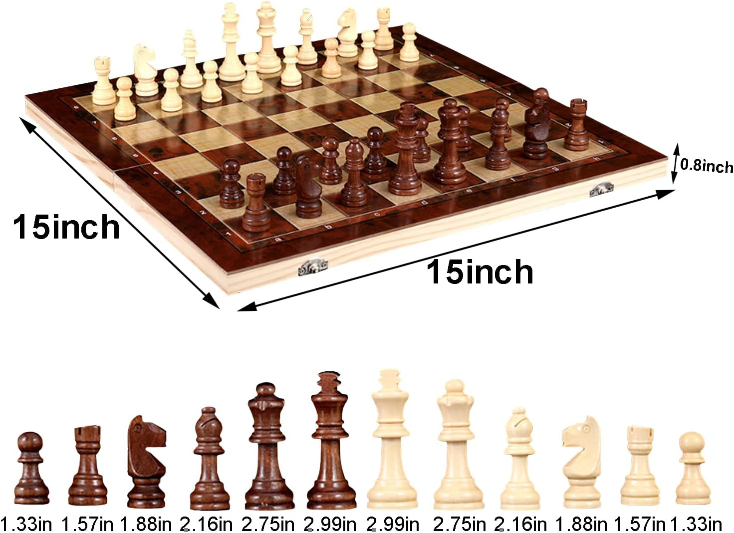 Yotsuba Wooden Chess Set, 40Cm Large Folding Chessboard Pieces Wood with Chessmen Storage Slots Unique Crafted Handmade, 3 in 1 Chess Board Game for Adults and Kids (Chess,Backgammon,Checkers) image number 4