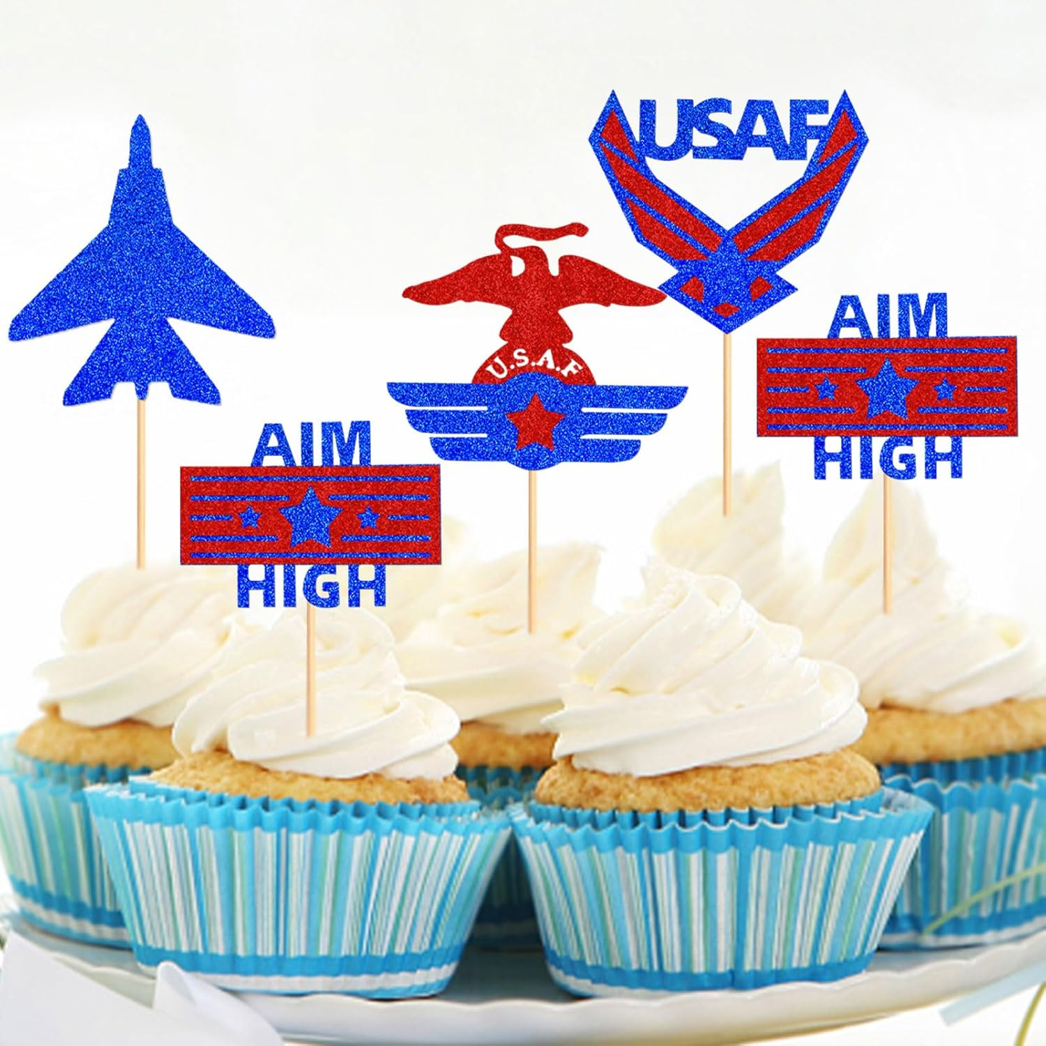 24PCS Military Themed Cupcake Toppers Navy Military Retired Cupcake Picks Navy Bound Themed Cupcake Decorations Retirement Army Birthday Party Cake Decorations Supplies image number 3