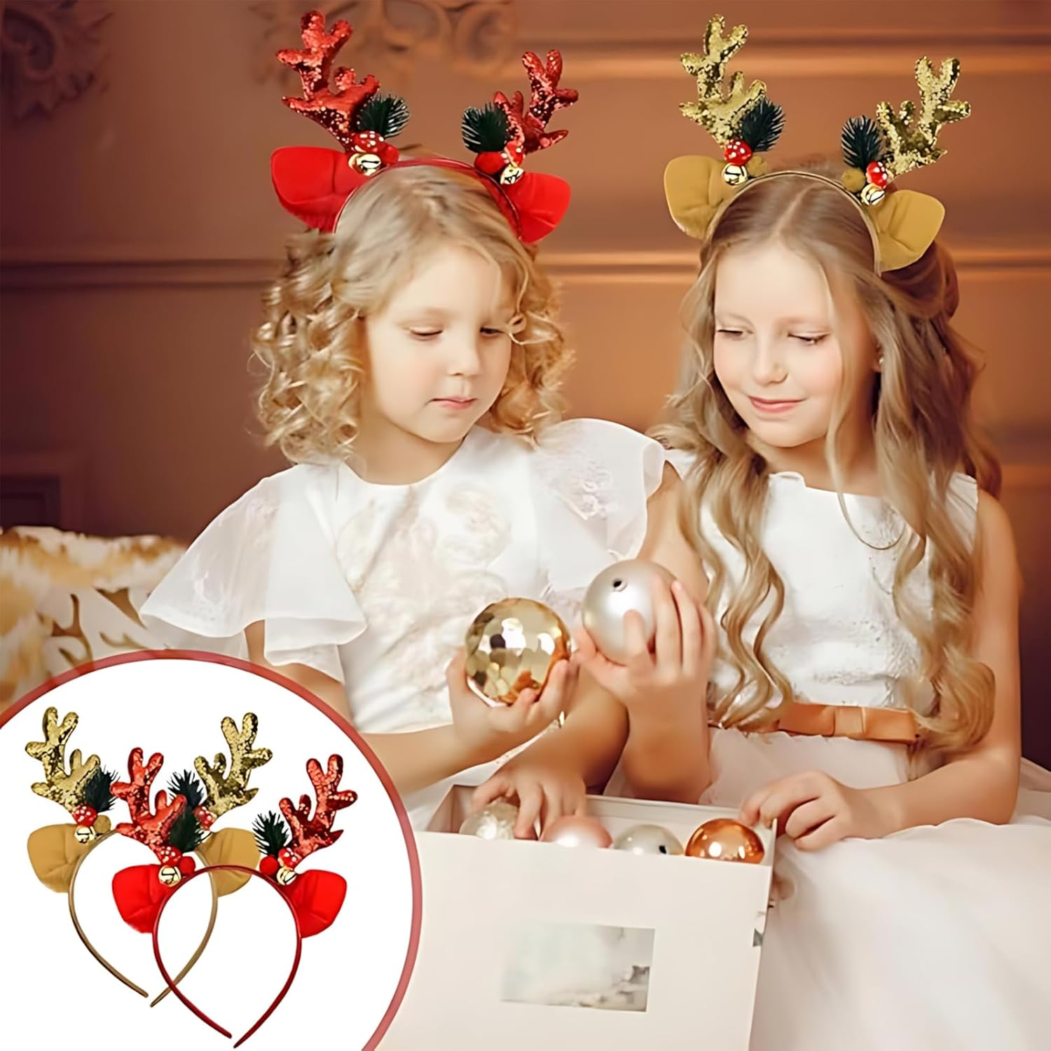 Itadaku 6 PCS Christmas Headbands for Women and Girls, Reindeer Antler Decorative Hairbands for Holiday Parties and Festive Outfits image number 4