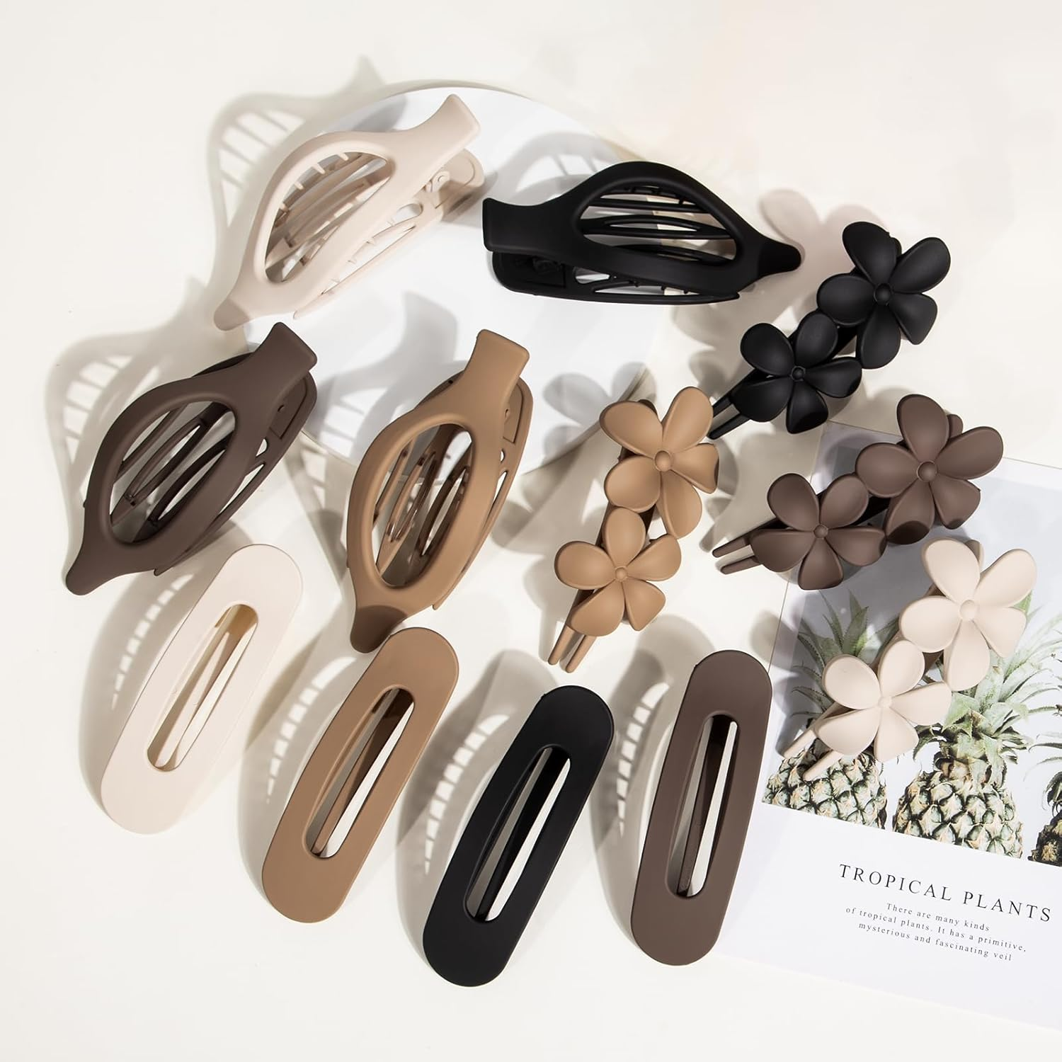 12 Pcs Flat Hair Clips for Women - 3 Styles Flat Claw Clips for Thin Thick Hair, Strong Hold Hair Accessories - Neutral image number 4