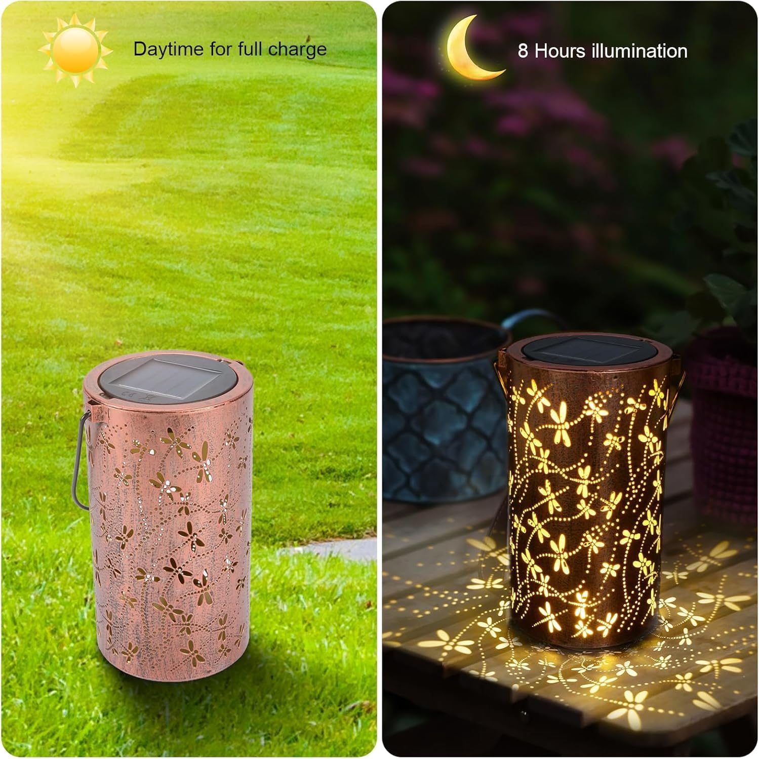 Solar Lanterns Outdoor, ZHJLIXU Hanging Lantern Lights Waterproof, Dragonfly Hollowed-Out Metal Solar Powered LED Garden Light - Delicate Garden Decor for Patio, Yard, Pathway, Landscape image number 2