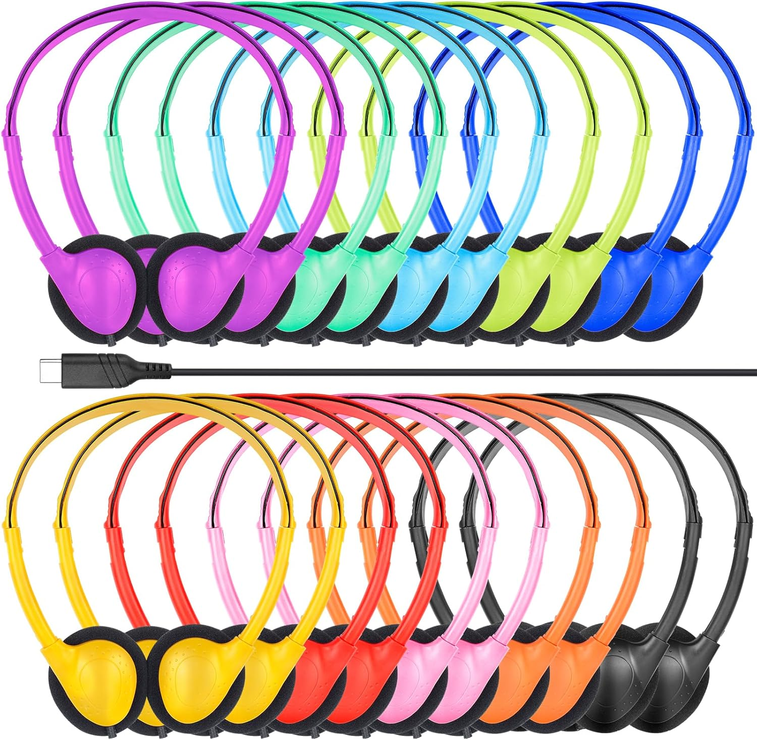 GDBOMA Type C Headphones Bulk for Classroom School Kids 30 Pack,Usb C Wired Headphones for School Compatible with Pad Smartphones Mixed Colors image number 5