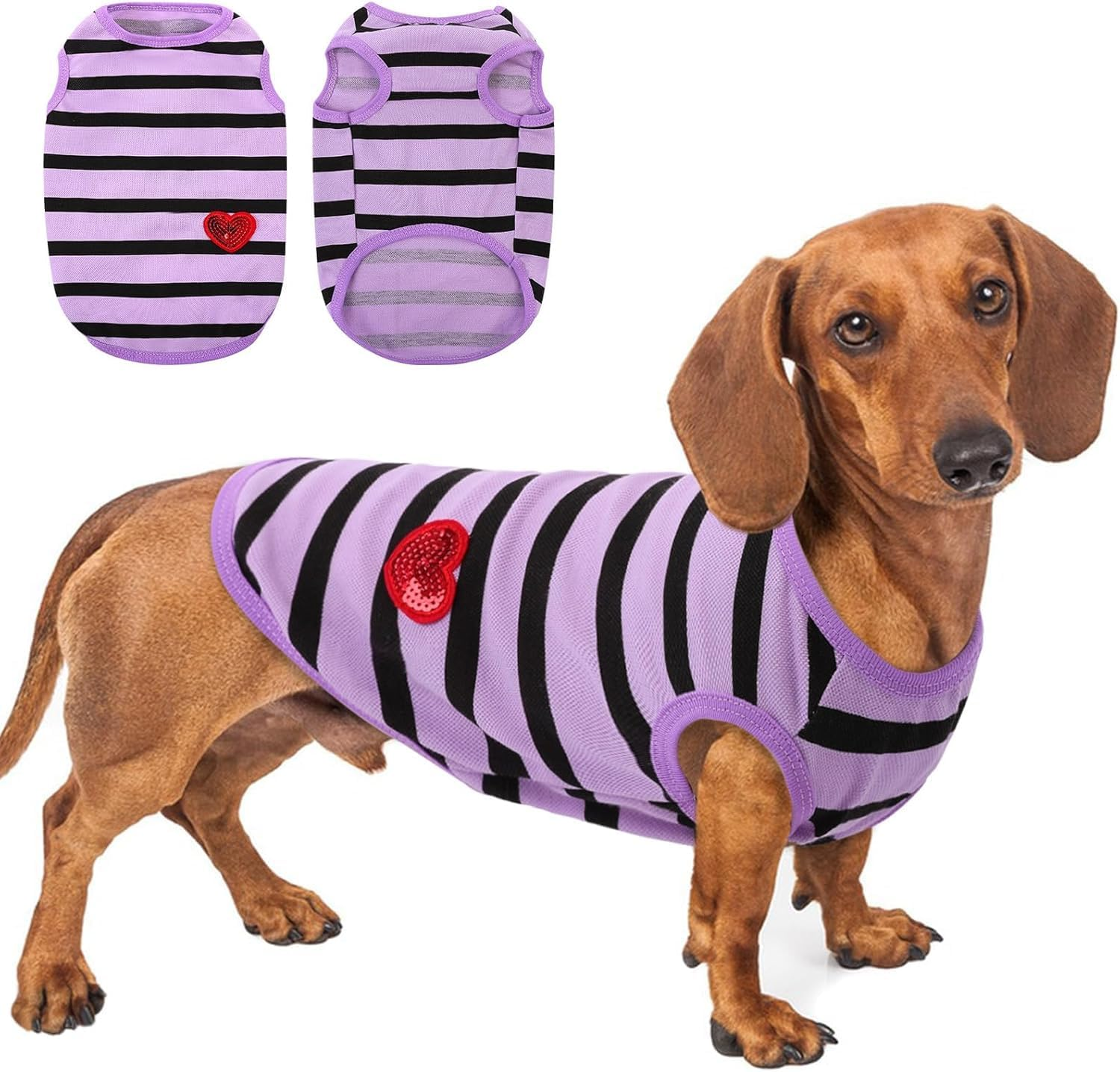 Dog Shirts for Dogs, Striped T-Shirts Pets Vest Pet Apparel Tee Shirts Dog Tank Top Spring Summer (Purple, M) image number 5