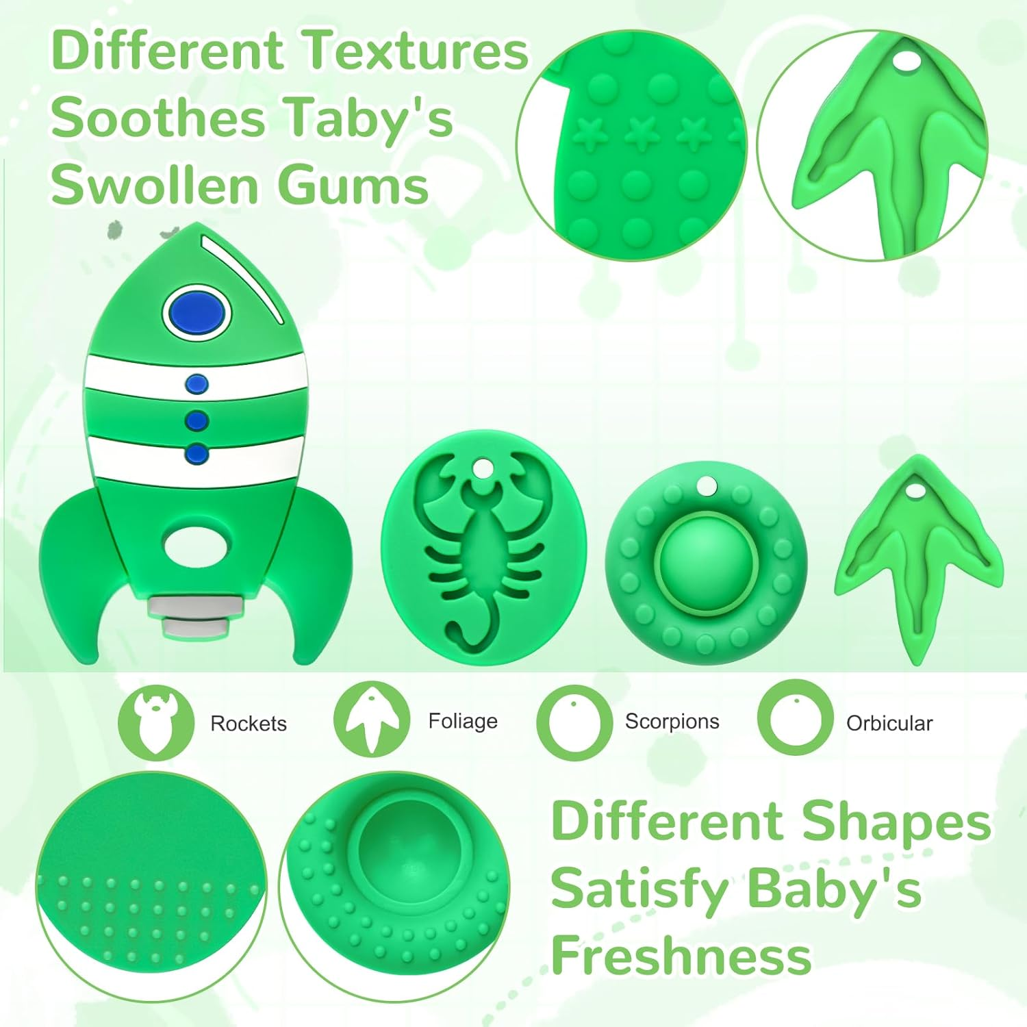 MR.TIMELAG Chew Necklaces for Adults and Babies - Rocket Scorpion 4 Piece Set, Bpa-Free Silicone Sensory Chew Necklaces for Anxiety Relief, Easy to Hold, with Massage Blocks to Relieve Teething Pain image number 3