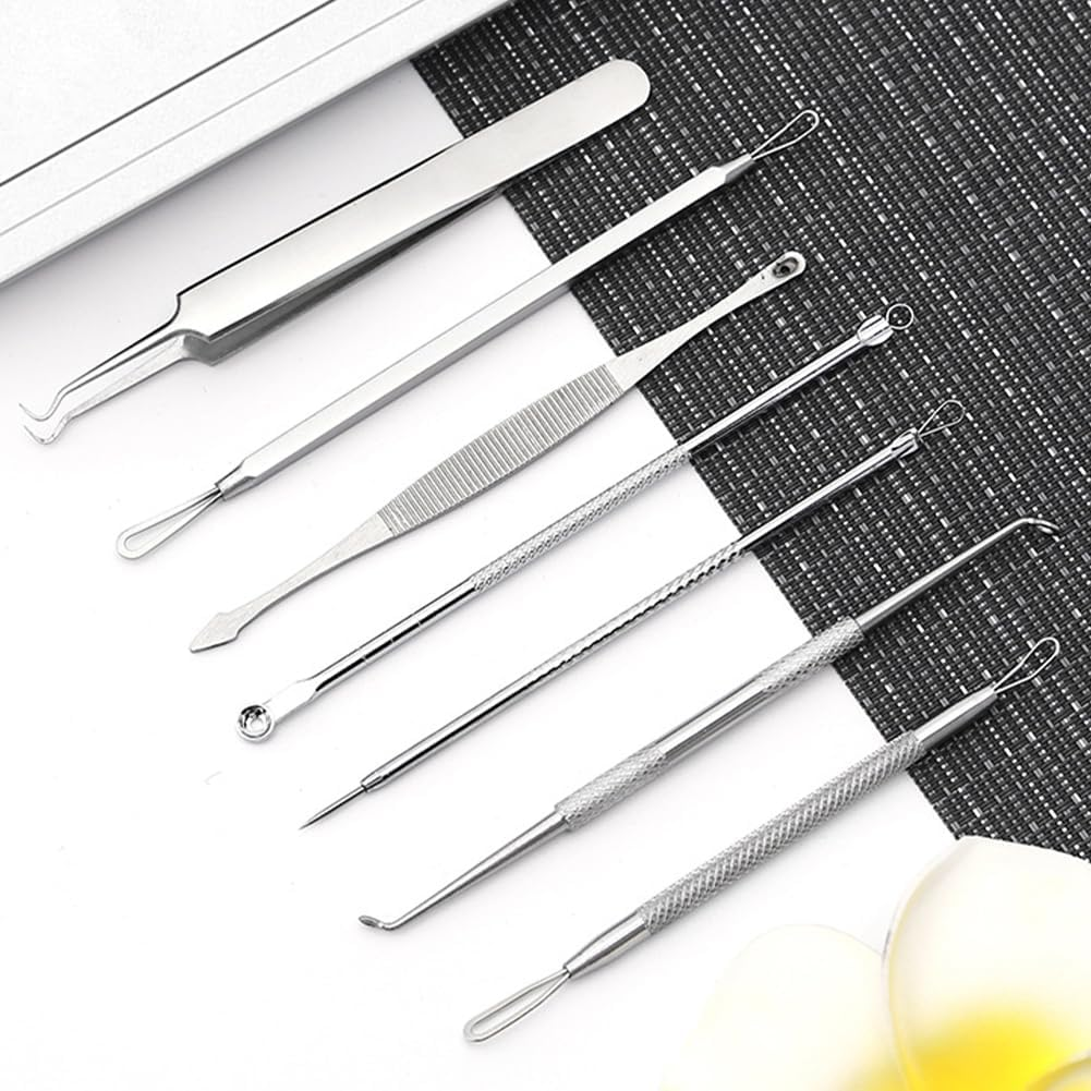 15PCS Heads Blackhead Remover, Pimple Comedone Extractor, Acne Whitehead Blemish Removal Kit, Premium Stainless Steel,With Metal Case (Silver)