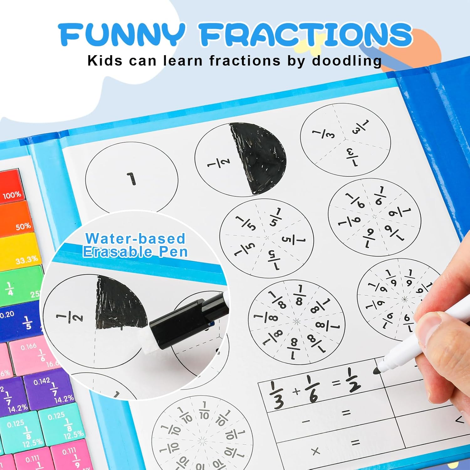 Magnetic Fraction Educational Puzzle, 110 Pcs Magnetic Fraction Puzzle for Kids, Math Manipulatives for Elementary School, Montessori Fraction Manipulatives Learning Toys for Kids