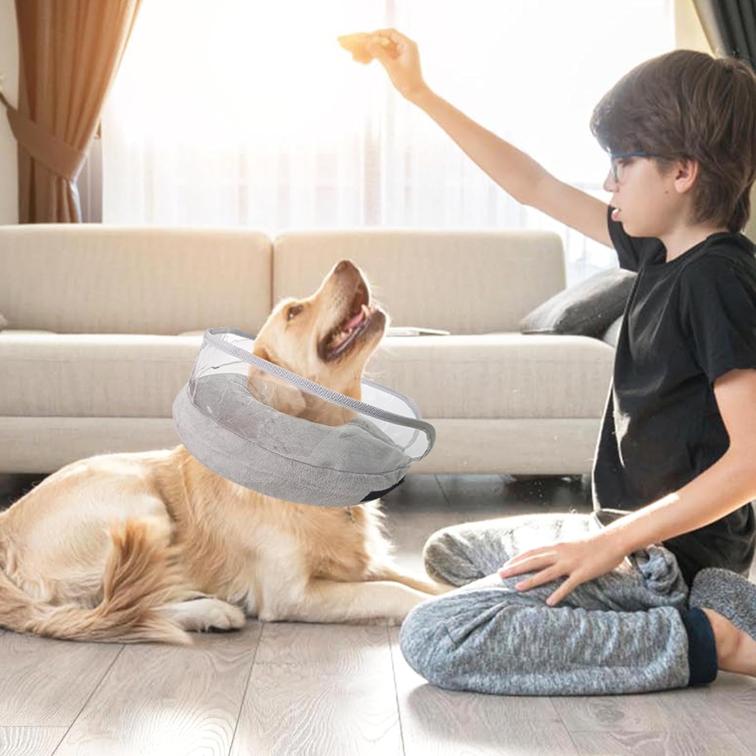 Winmany Inflatable Collar for Dogs Cats Protective Cone Recovery Neck Collar after Surgery Neutering Adjustable Pet Donut Collar with Baffle Prevent from Biting and Scratching (M, Blue) image number 1