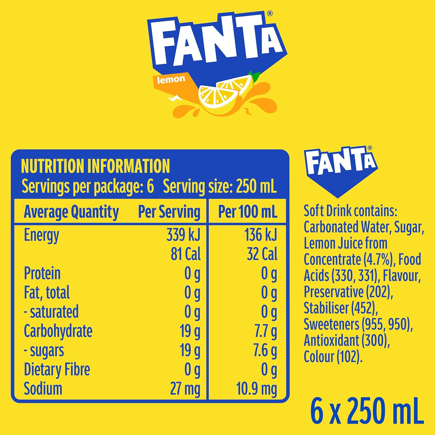 Fanta Lemon Soft Drink 24 X 250Ml Can image number 2