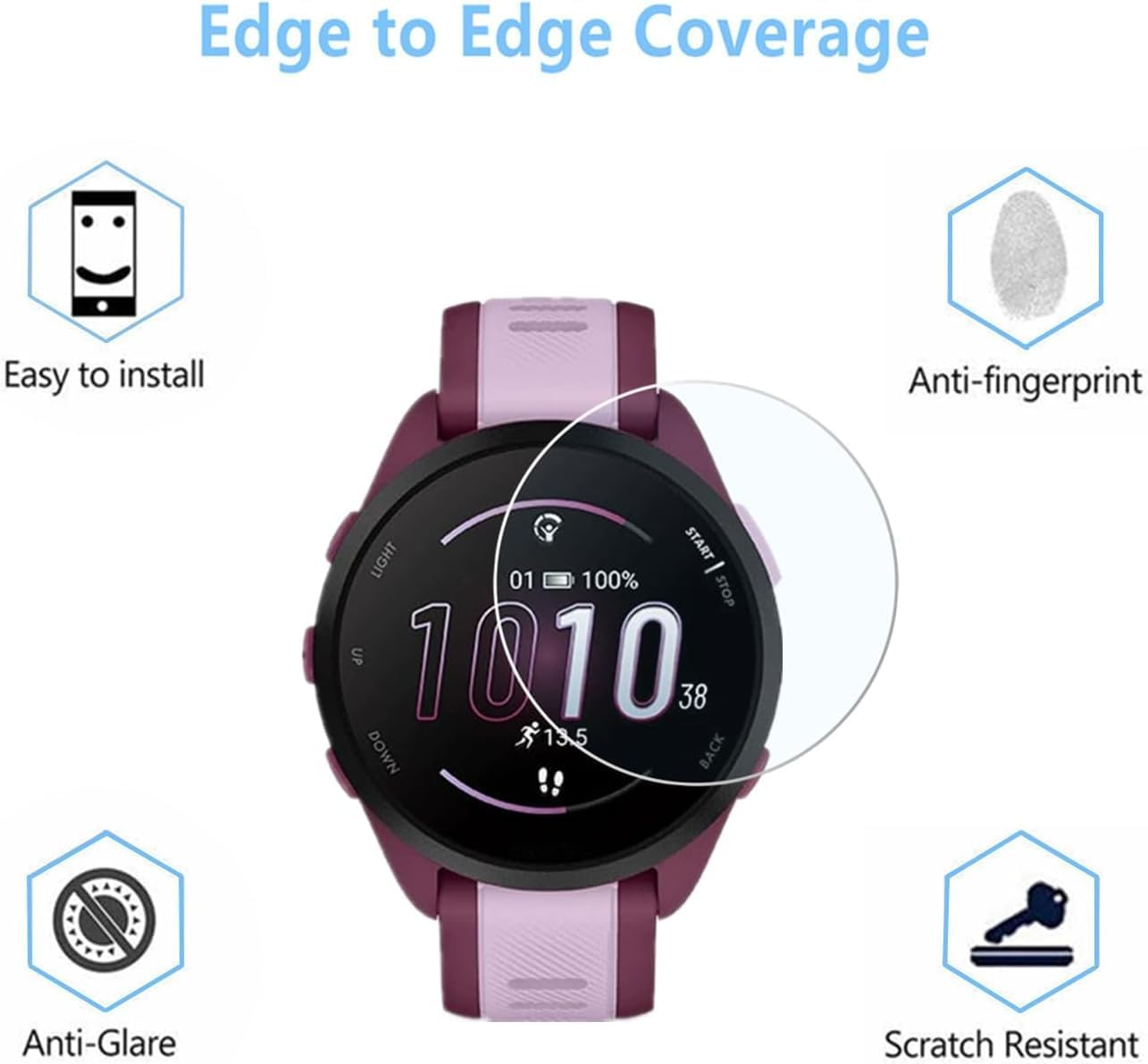 T Tersely (4 Pack) 9H Hardness Tempered Glass Screen Protector for Garmin Forerunner 165/165 Music, Screen Protector Film Guard for Garmin Forerunner 165/165 Music image number 5