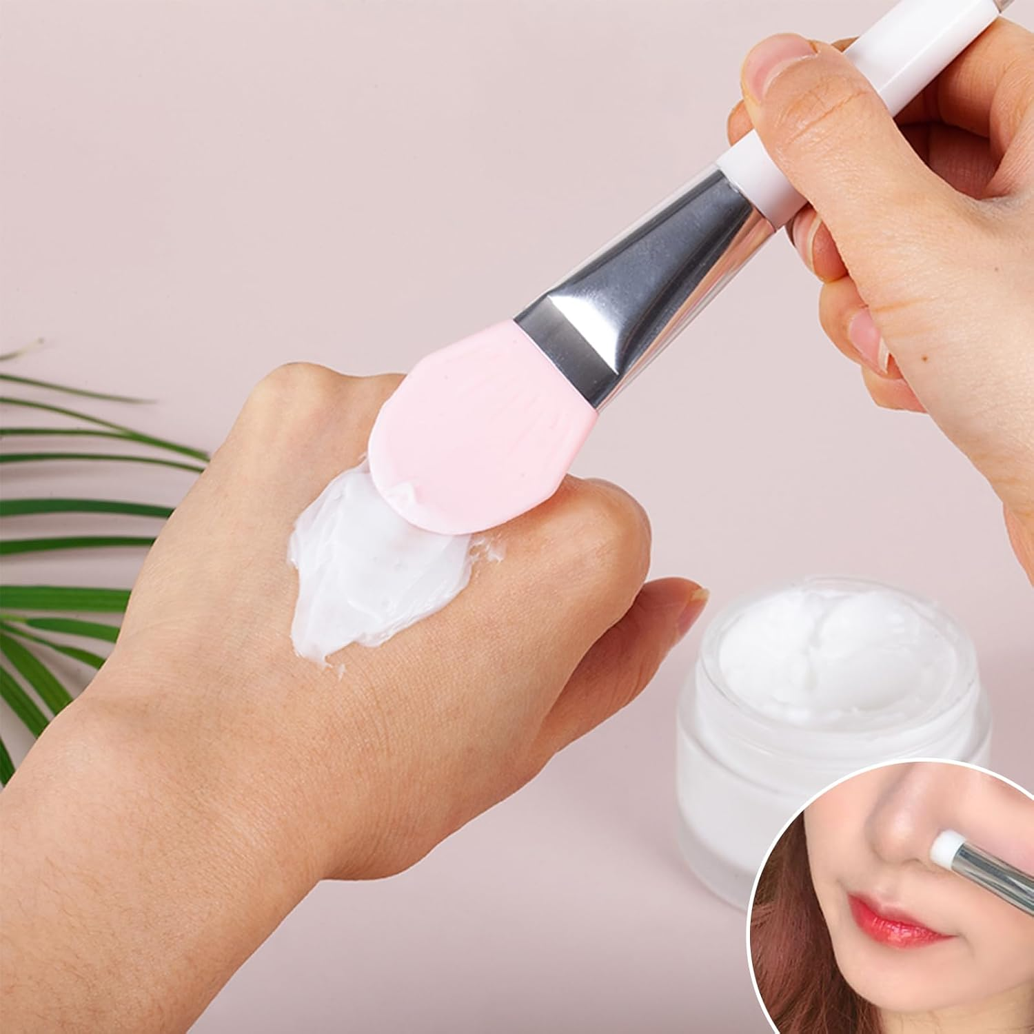 Reayou Double-Headed Silicone Face Mask Brush, Soft Fan Facial Brushes, 4 PCS Mask Makeup Tool Set, Facial Mud Cream Mask Body Lotion Applicator Brush, Cosmetic Beauty Skin Care Nose Massager