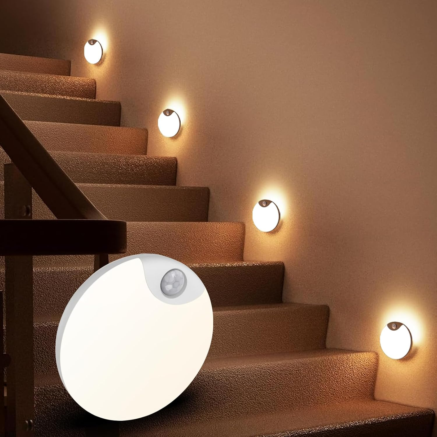 Shenzhi Tech LED Motion Sensor Night Light, Adjustment Dimming Wall Lamp, USB Rechargeable Cabinet Lights for Bathroom Bedroom Kitchen Stairway (Warm Light)