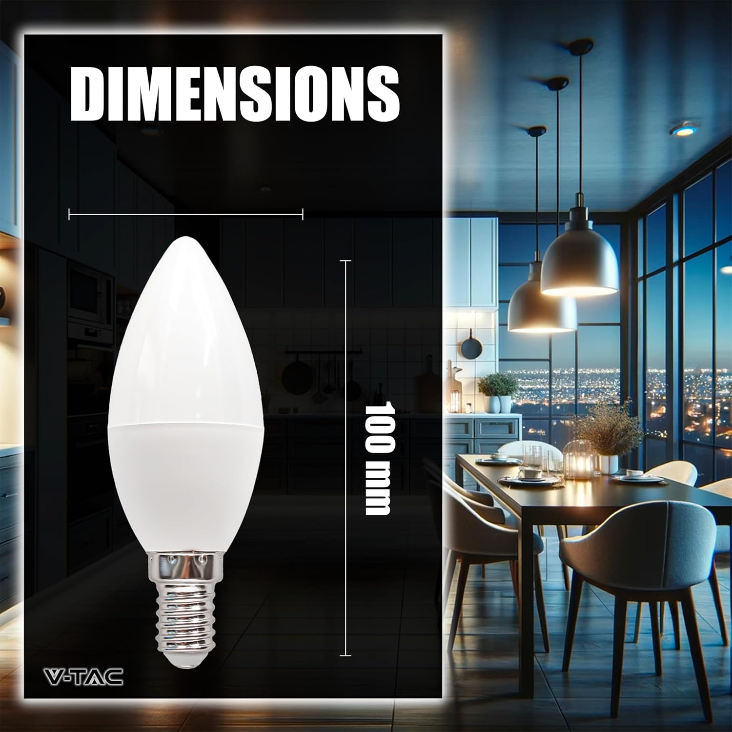 V-TAC Pack of 3 E14 LED Candle Bulbs, 4.5W (Equivalent to 40W) - 470 Lumen - 3000K Warm White - Opening of the Light Beam 180&deg; - Maximum Efficiency and Energy Saving LED Bulb image number 5