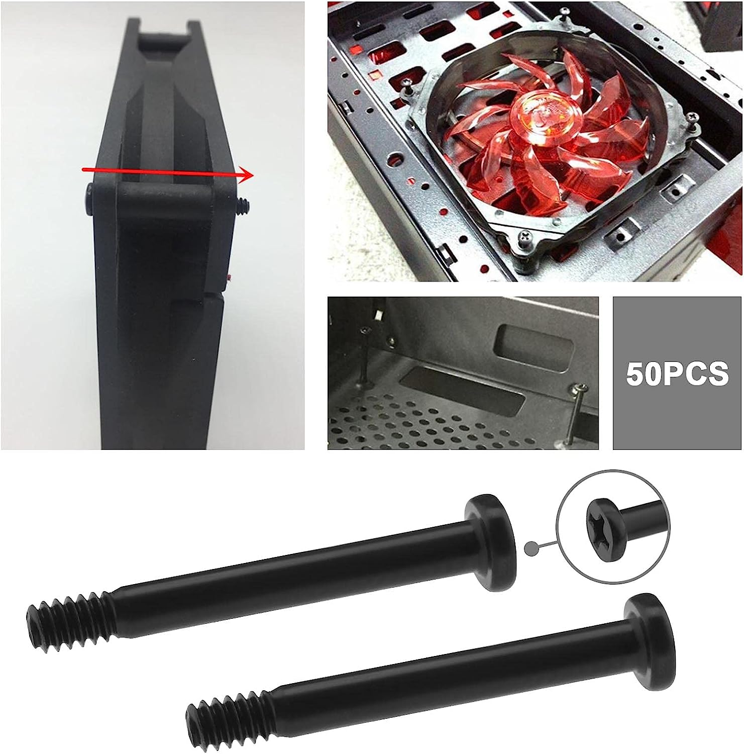Emagtech 100PCS Computer Case Fan Screws Kit - PC Housing Radiator Screws for Chassis Components - 50PCS #6-32X30Mm & 50PCS M5X10Mm Black image number 5