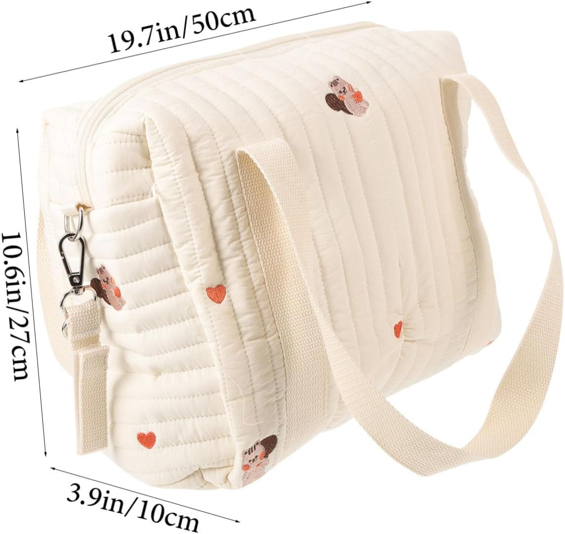 Embroidered Cotton Diaper Bag Baby Stroller Tote Portable Diaper Storage Bag Dual Straps Medium Size Squirrel Pattern for Travel and Outdoor Use image number 5