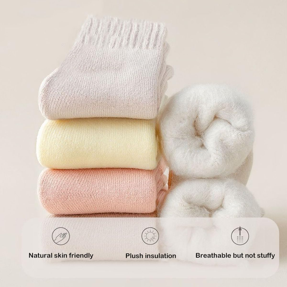OLBUPS 3 Pairs of Wool Socks, Women'S Winter Fleece Socks, Thickened Warm Tube Autumn and Winter Super Thick Stockings image number 5