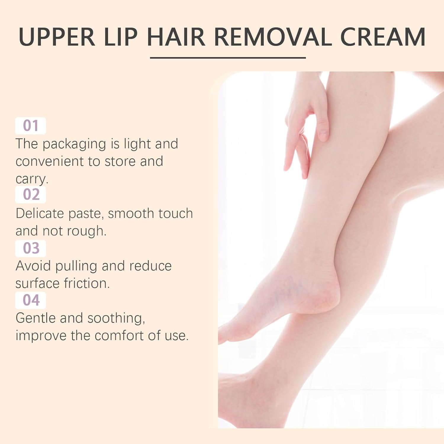 20G Hair Removal Cream, Hair Removal Moisturizing, Smooth and Skin-Cleaning Skin, Suitable for Legs, Armpits, Lips and Other Body Parts image number 5