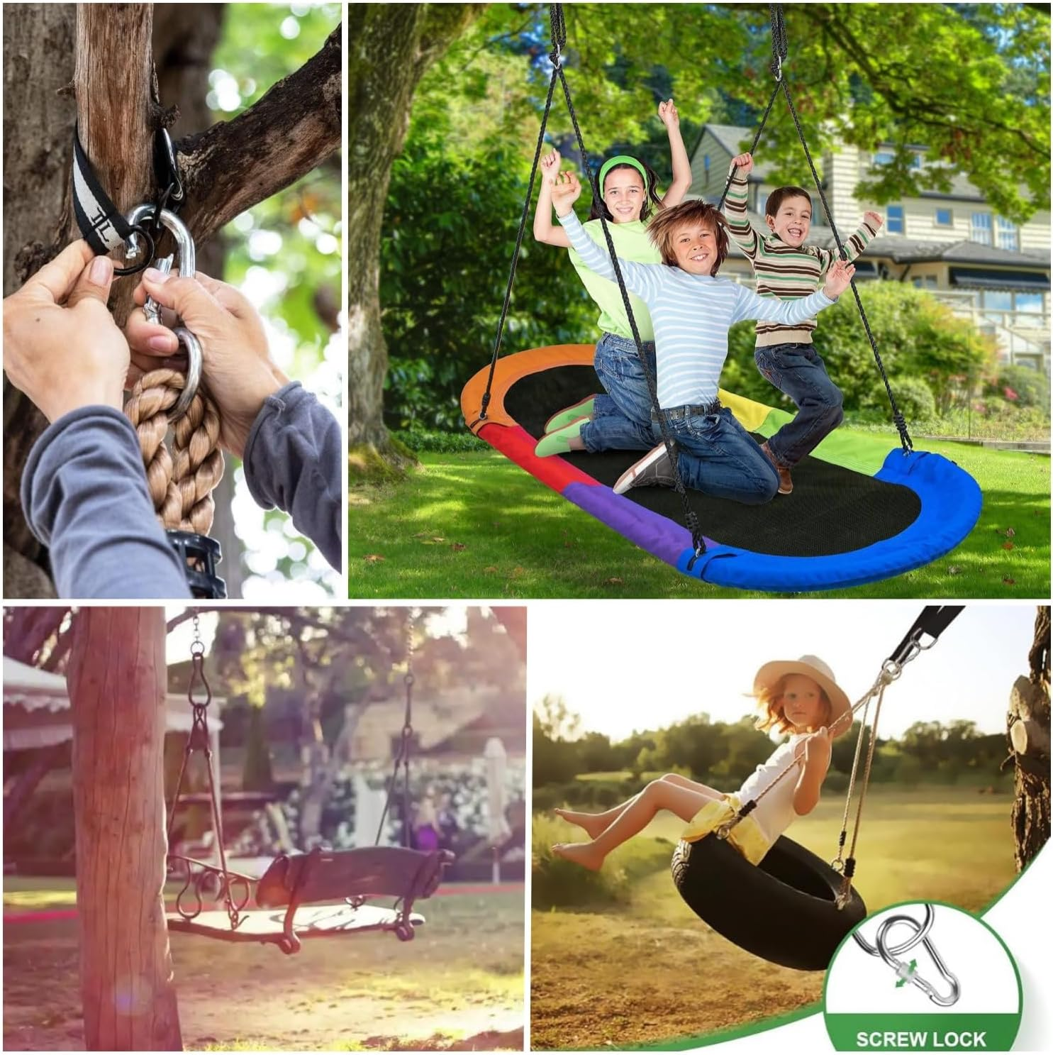 Taicols Tree Swing Hanging Straps, 2 Pcs 1.5M/5Ft Hammock Tree Straps Kit with 2 Sturdy Lock Carabiners & 2 Tree Protectors for Swings and Hammocks,Holds up to 1000Kg,Carry Pouch Bag for Hammocks image number 6
