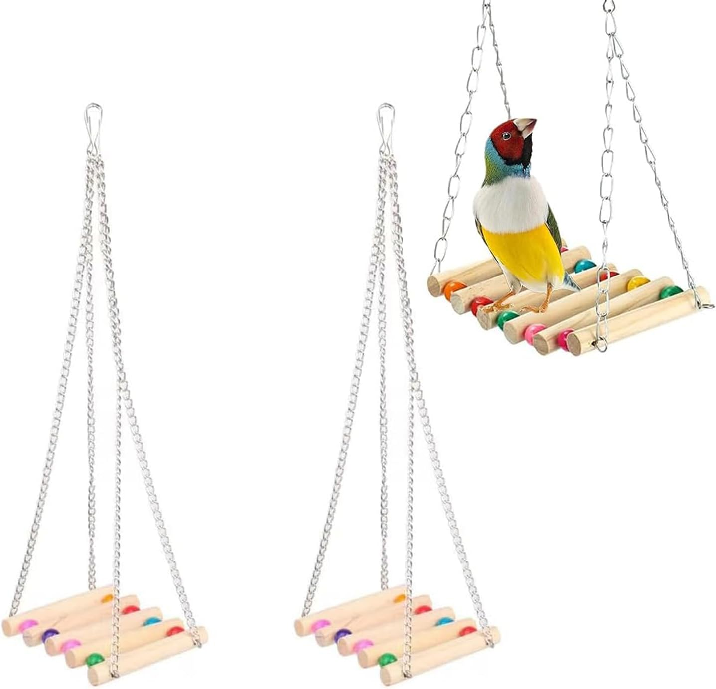 WEZCHUGHAOL 2 Pcs Bird Cage Bridge Bird Bridge Bird Toys for Parakeets Bird Ladder Toys for Hamsters Bird Chewing Toys Wood Parrot Ladder Rope Bridge Play Tunnel Pet Bamboo Birds Birdcage image number 3