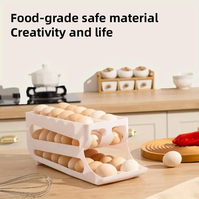 AIMALL Three-Layer Slide-Type Egg Storage Box, Automatic Rolling Design, Space-Saving Refrigerator Organiser with Anti-Fall Rounded Edges &ndash; 14.17X5.35X5.35 Inch - Grey image number 3
