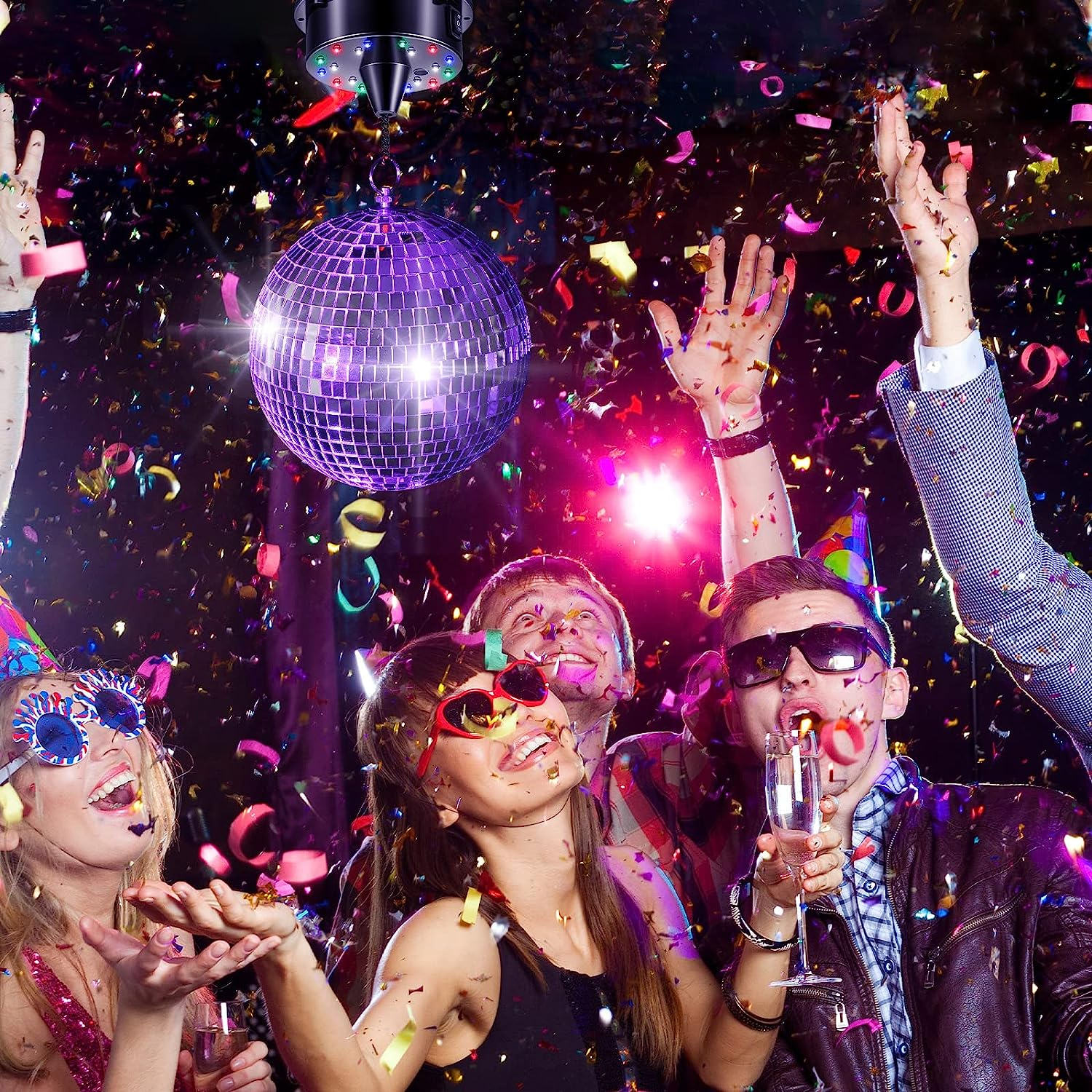 Tuanse 6RPM Rotating Disco Ball Mount Electric Motor with Lights 4 Colors for 6 8 12 Inch Disco Ball (Not Included) 2 Mode for Christmas Party Djs Bands Pubs Weddings Night Clubs(Battery Style) image number 4