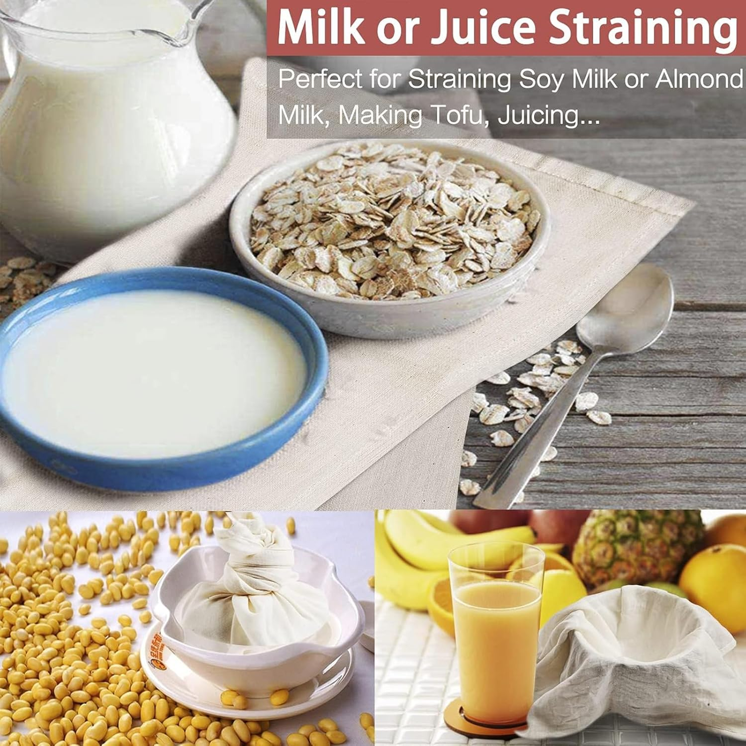 Tehttz 4Pcs 50X50Cm Cheesecloth for Straining, Organic Unbleached Cotton Cheesecloth with Hemmed Edge, Reusable Washable Unbleached Pure Cotton Cheesecloth for Cooking Brewing Coffee Tea image number 4