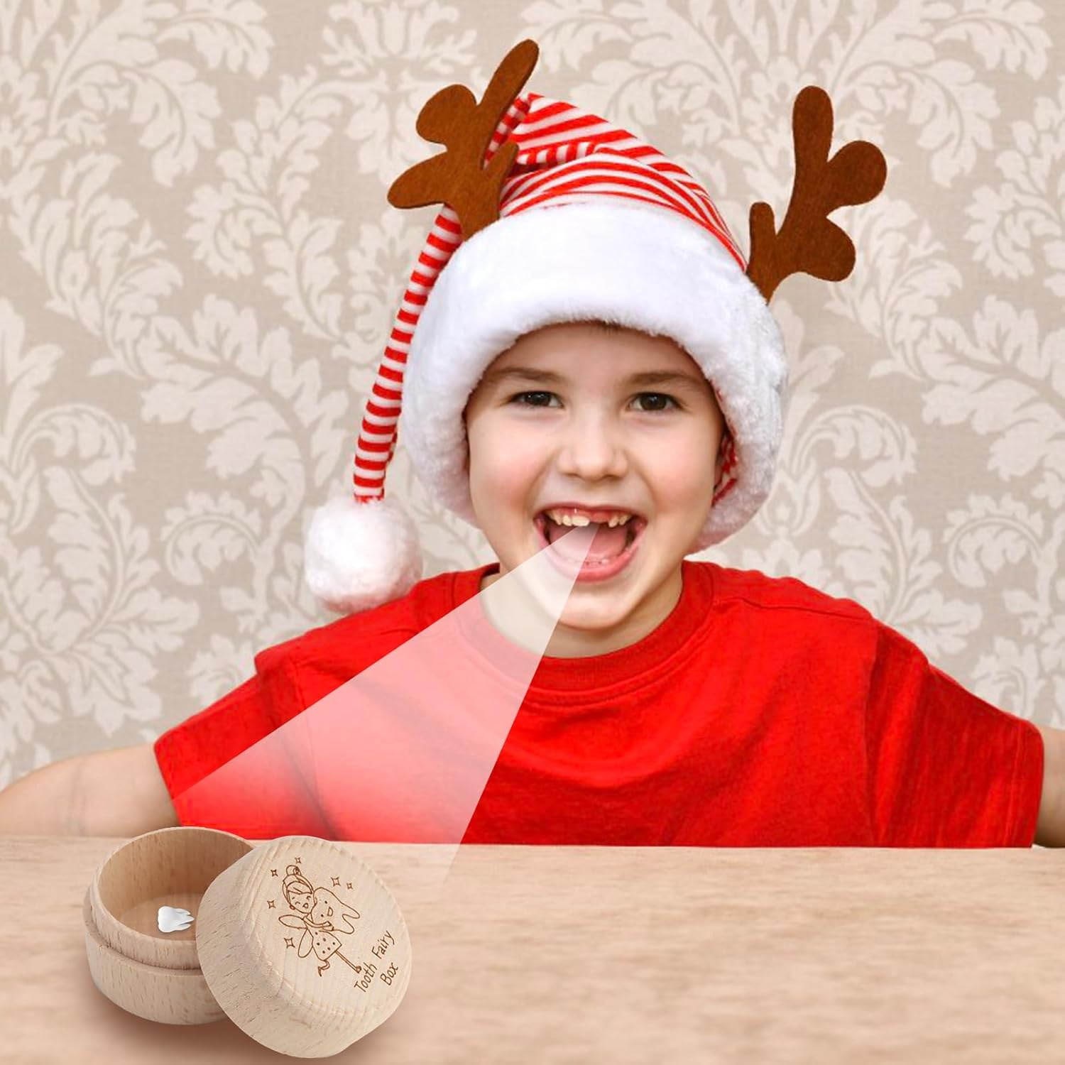 Round Wooden Tooth Box Keepsake Organizer, Mini Cute Collect Lost Tooth Souvenir Storage Box, Tooth Fairy Cases for Birthday Baby Shower, Kids Gift image number 1