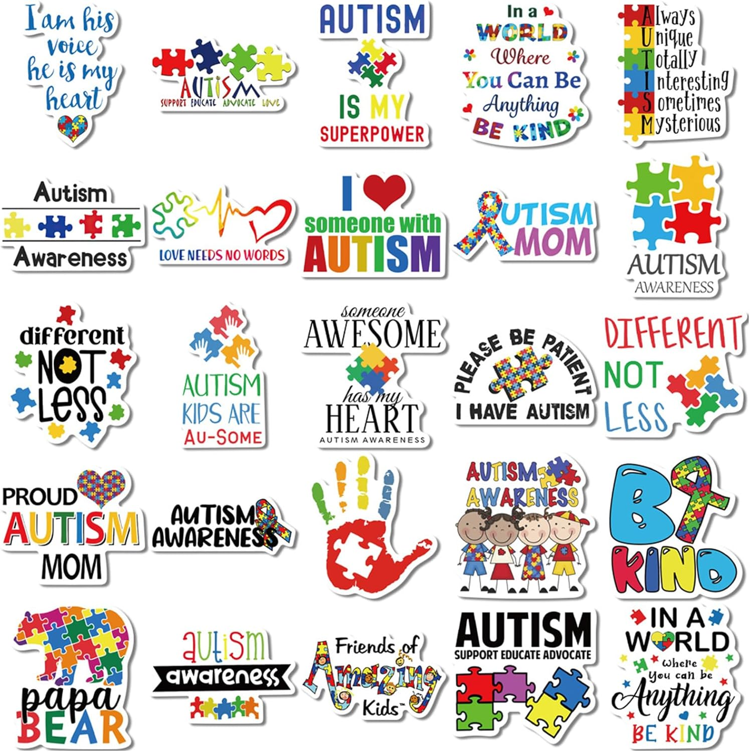 Autism Awareness Stickers 50 Pcs, Vinyl Merch, Waterproof Sticker Pack for Water Bottle, Laptop, Adult Teen Kids image number 2