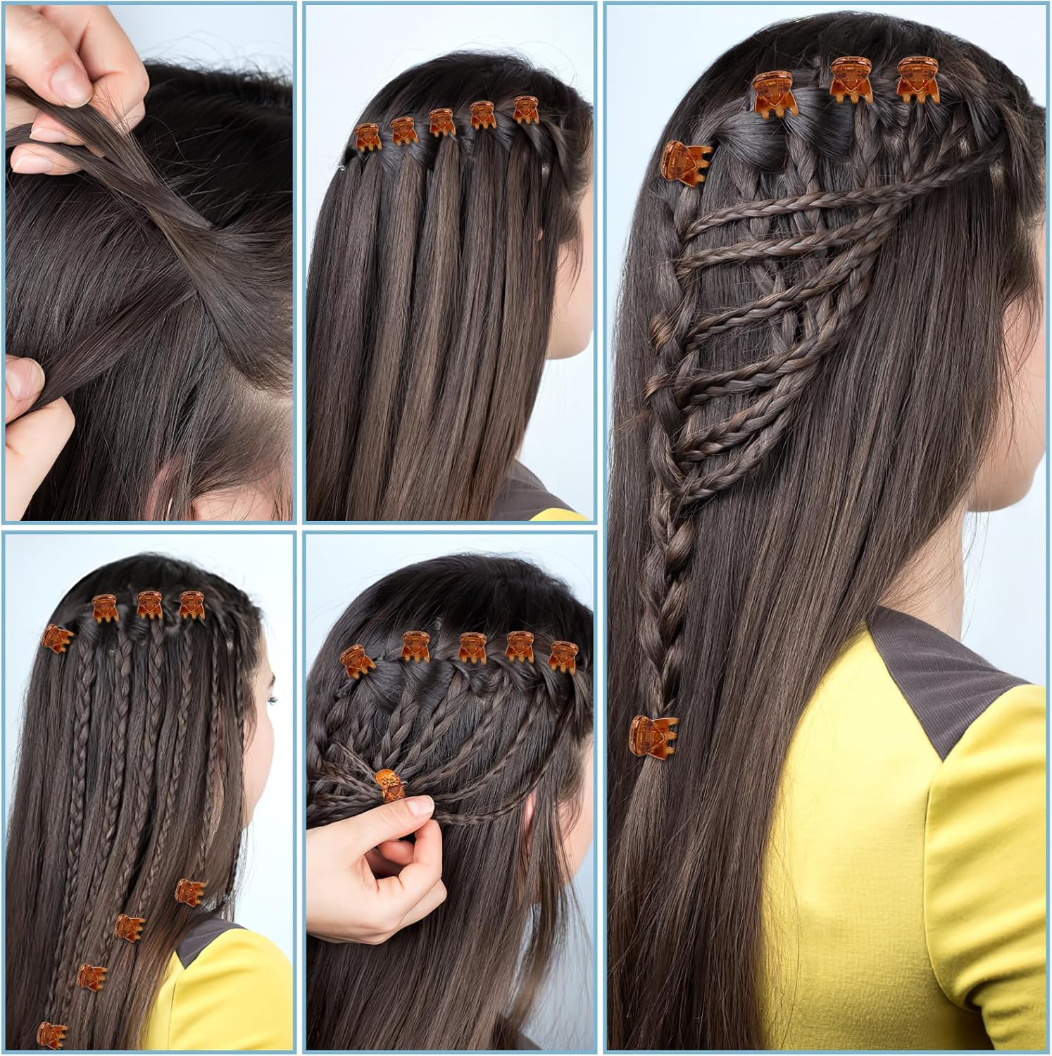 Pack of 50 Small Hair Clips, Mini Non-Slip Hair Clips, Plastic Hair Clips, Hair Clips for Girls Women (Black, Brown) image number 3