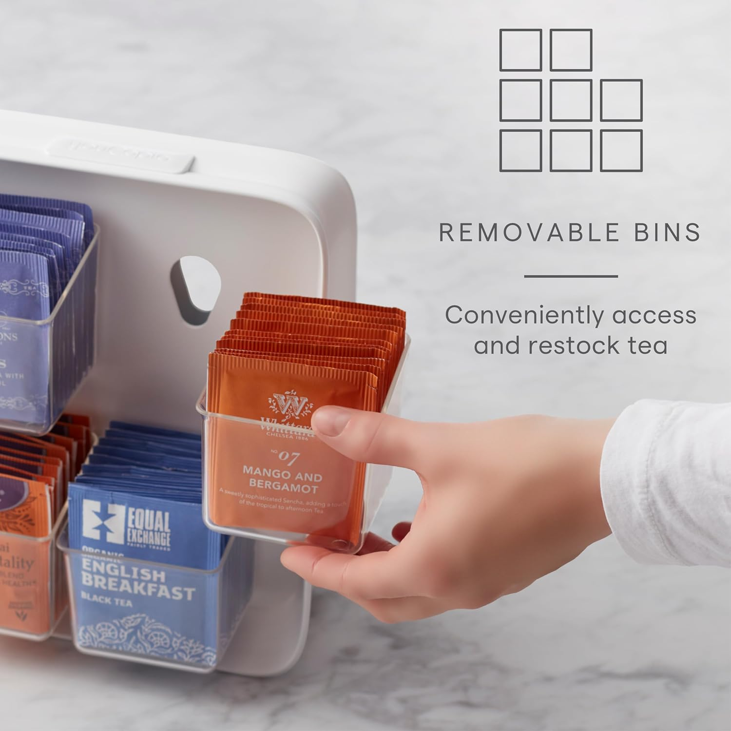 Youcopia Teastand Tea Bag Organizer with Clear Removable Bins, Cabinet or Pantry Storage Caddy, 120-Bag