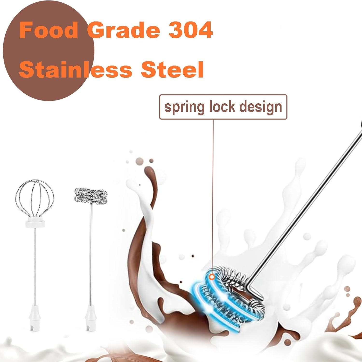 Milk Frother Handheld, Coffee Frother Rechargeable Electric Whisk with 2 Stainless Steel Whisks, 3 Gear Adjustable Drink Mixer Milk Foamer for Cappuccino Latte Coffee Hot Chocolate image number 2