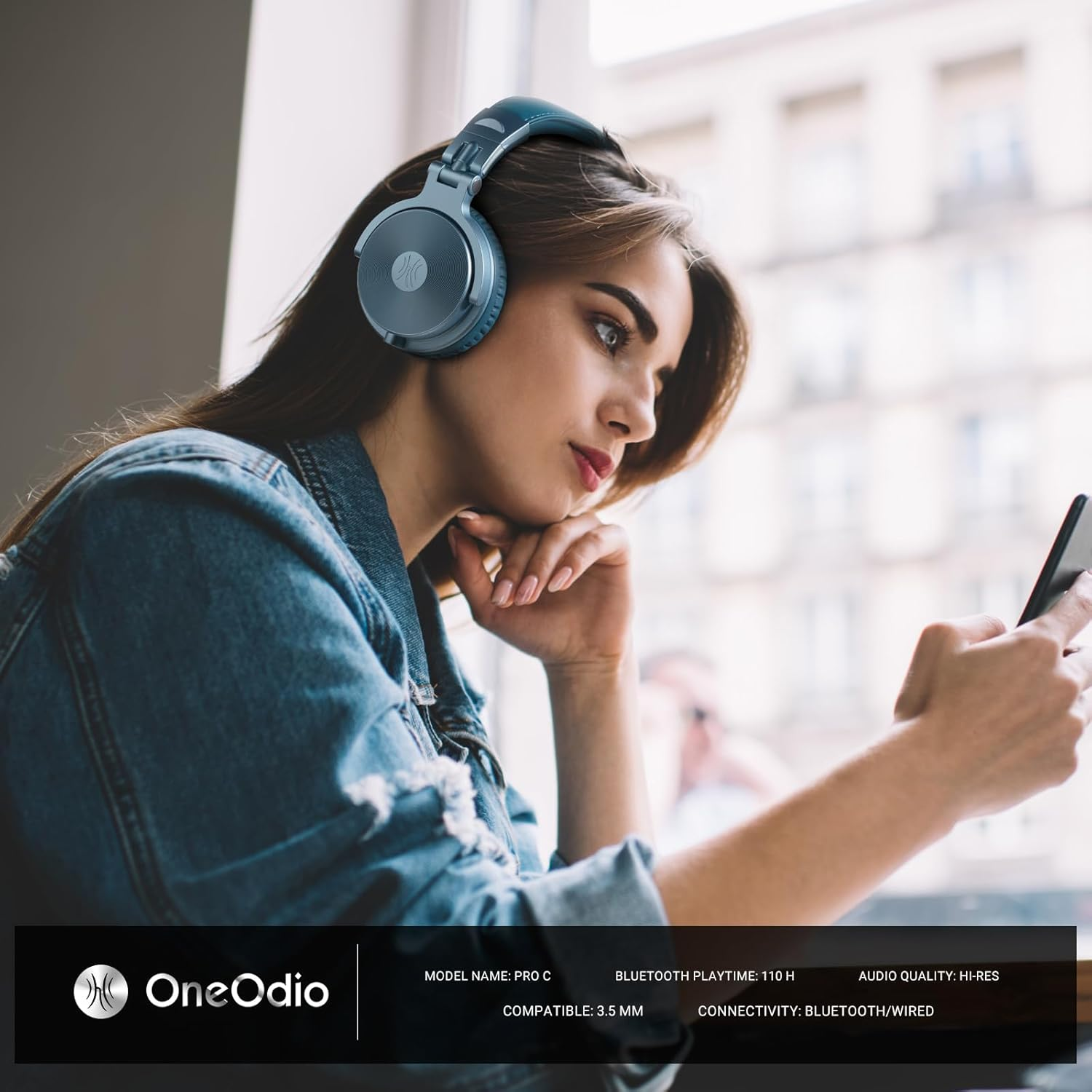 Oneodio Wireless Headphones, up to 110 Hours of Continuous Playtime, Bluetooth Headphones, Deep Bass, Wired High Resolution, Multipoint Support, Built-In Microphone, Hands-Free Calling, Pro C, Blue - Rose Gold image number 2