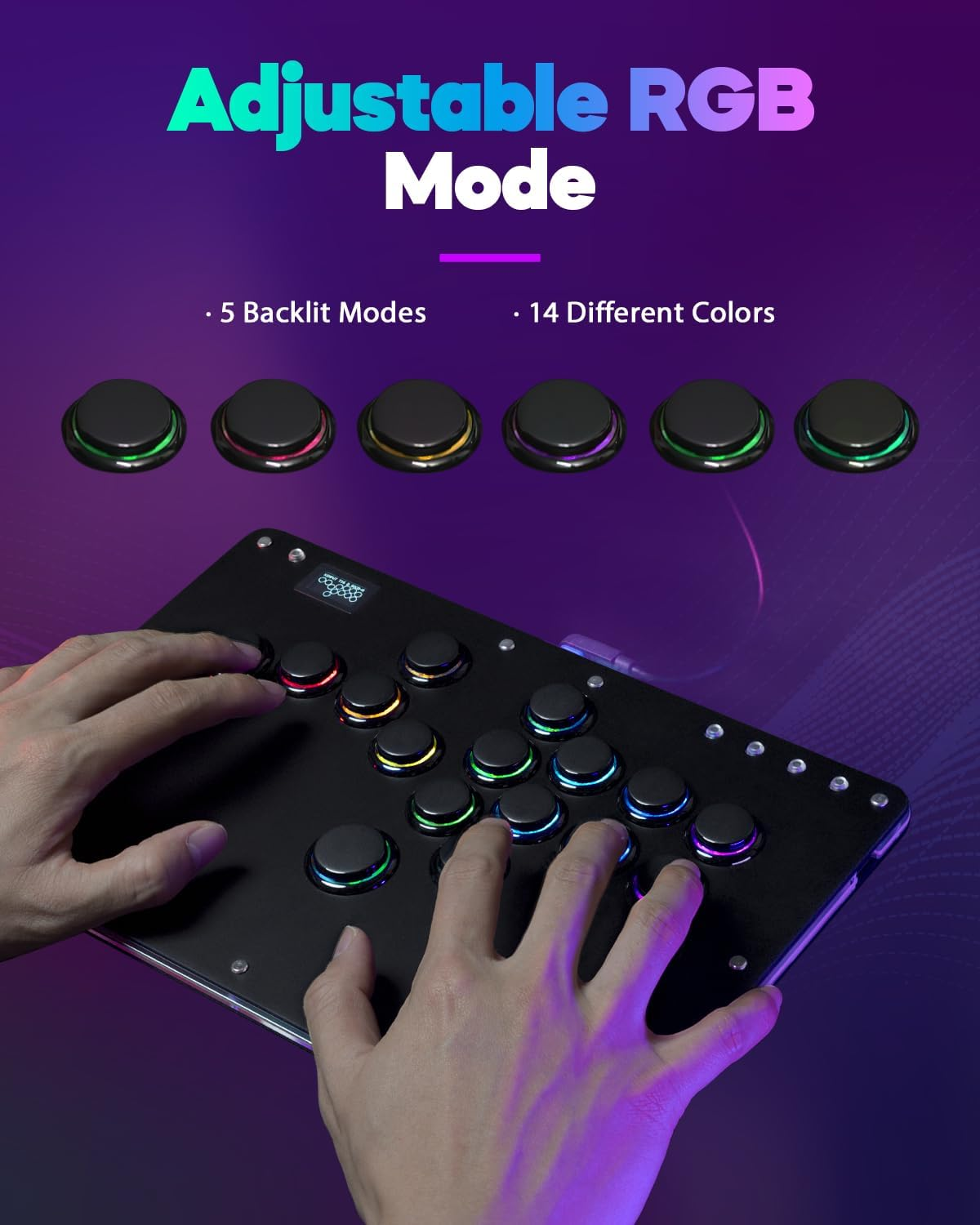 Sehawei Haute42 Arcade Stick R16 All-Button Arcade Controller 16Keys for Pc/Ps3/Ps4/Switch/Steam,Fight Stick for Fighting Games with Custom RGB & Turbo Functions & Hot Swap Black image number 5