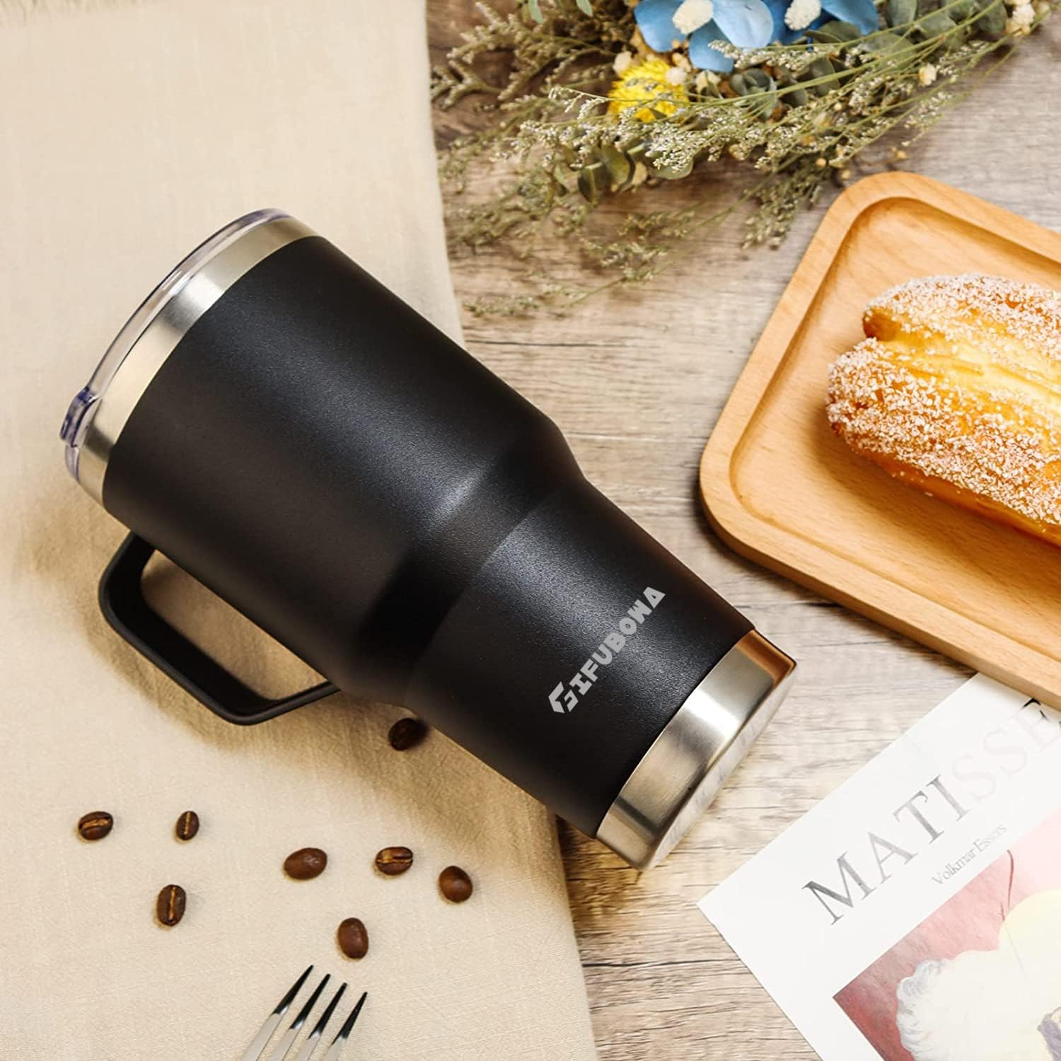 GIFUBOWA 30 Oz Stainless Steel Vacuum Insulated Tumbler with Handle 30Oz Travel Mug with Sliding Closure Lid,3-In-1 Lid, 2 Straw for Home, Office, Travel, Party